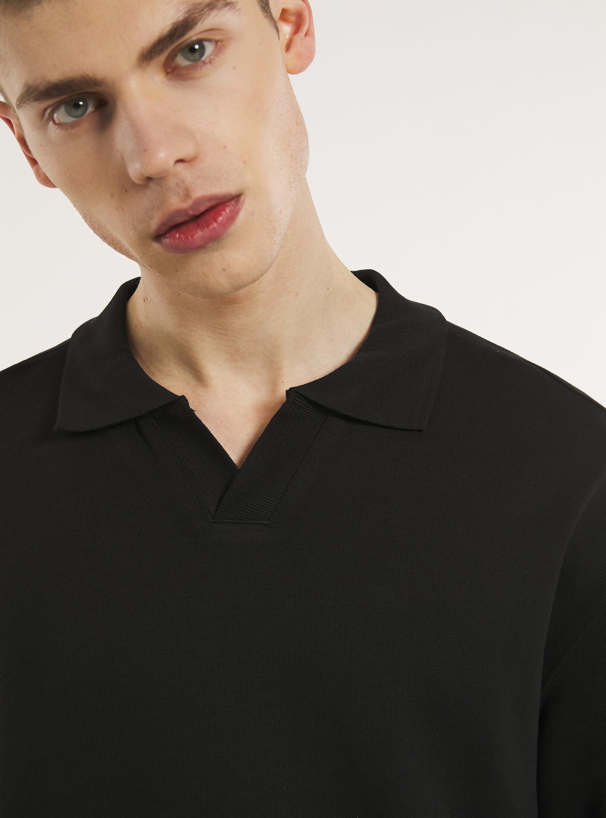 Sudadera de algodón con cuello de polo, BK1 BLACK