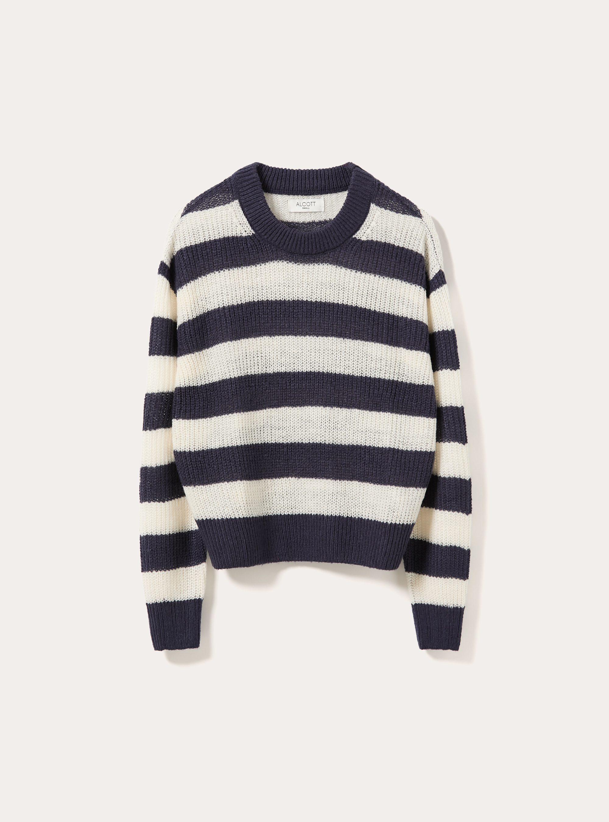 Open knit striped crew neck jumper, NA2 NAVY MEDIUM