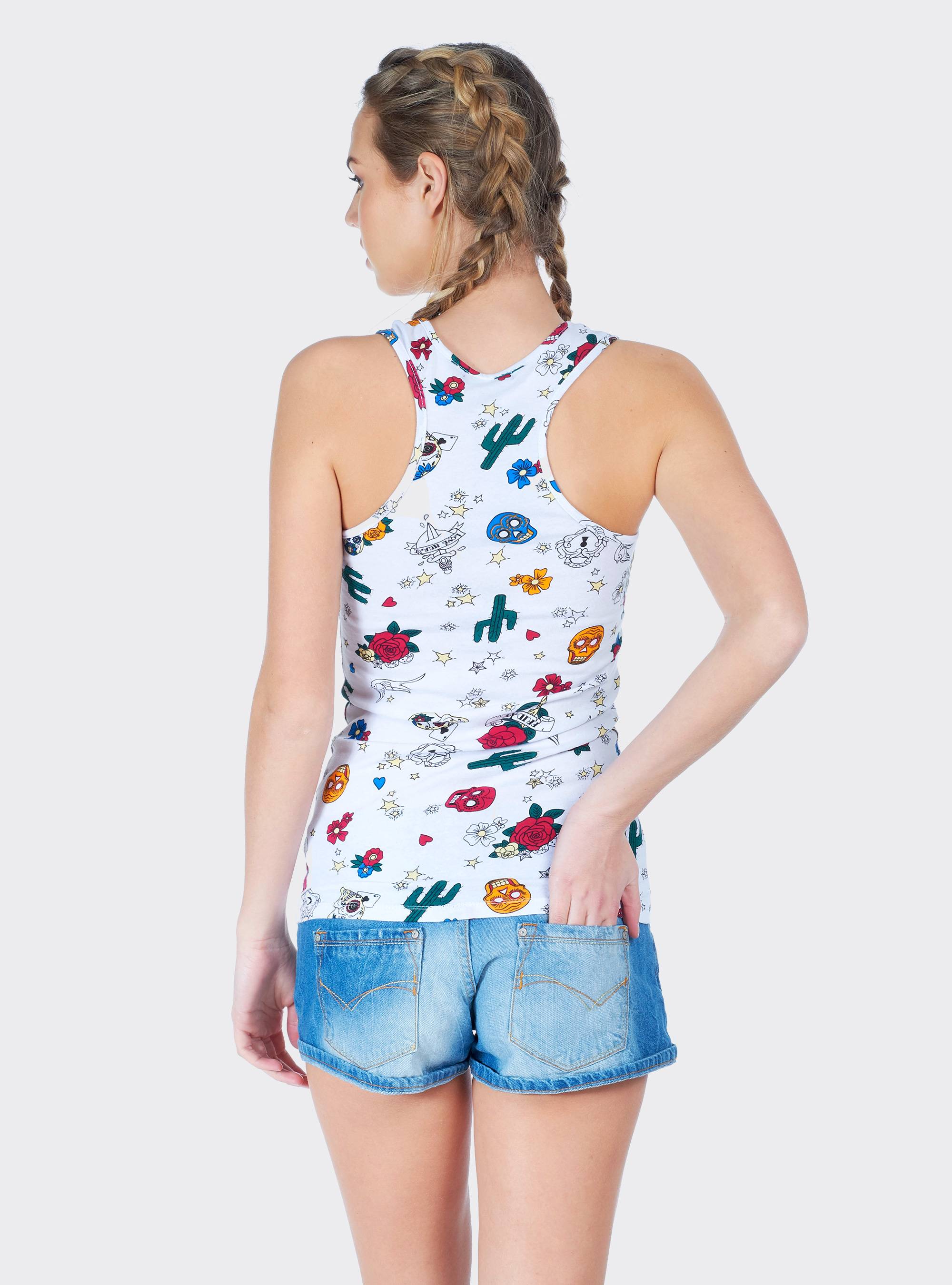 Top stampa allover e scollo americano, TATTOO