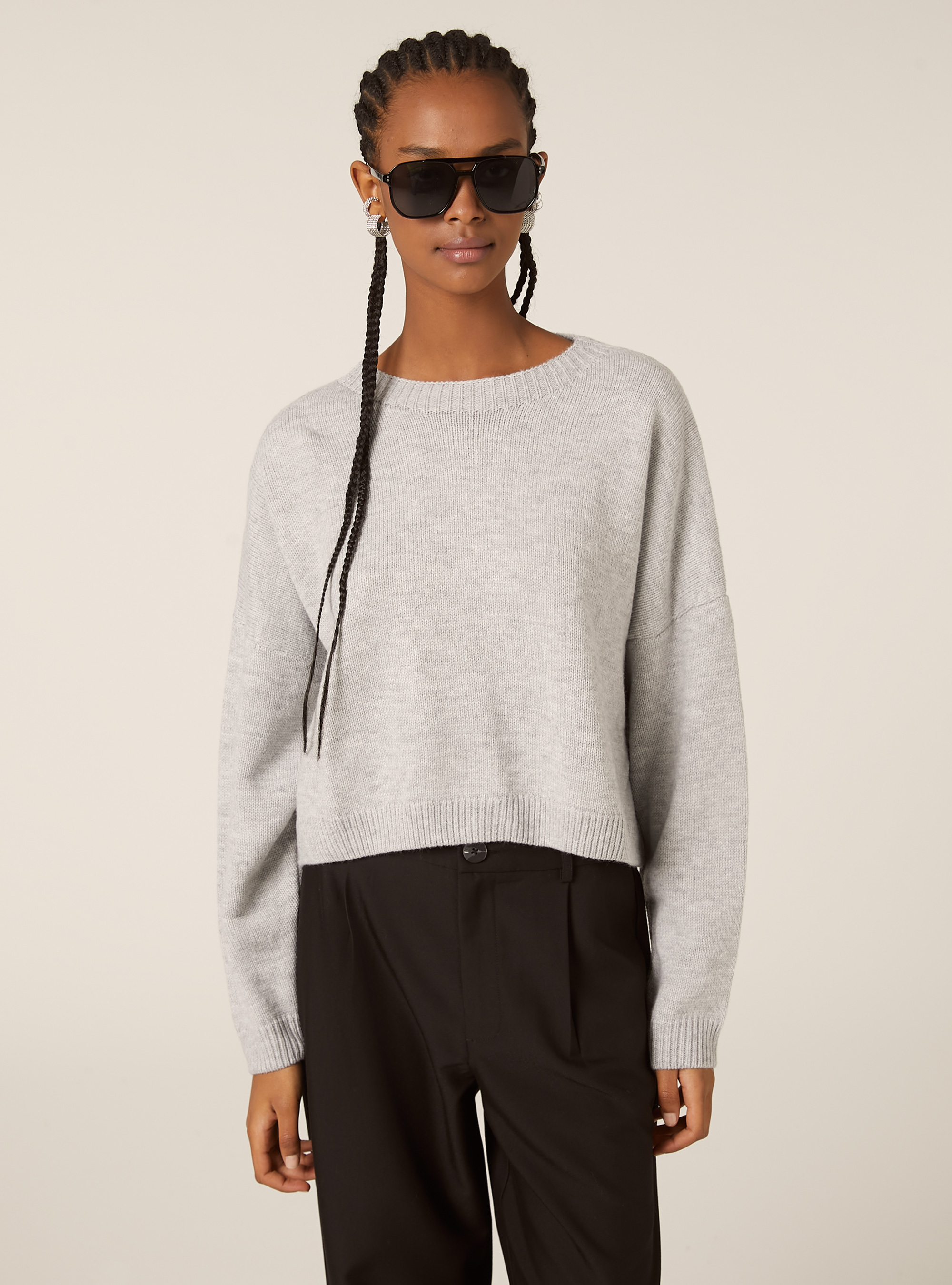 Basic crew neck pullover, MGY2 GREY MEL MEDIUM