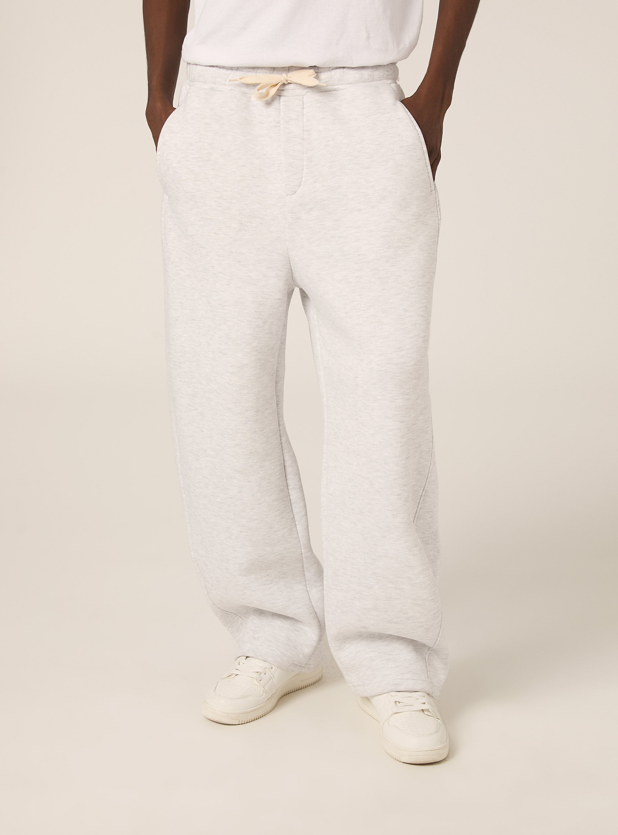 Barrel fit fleece trousers, MGY3 GREY MEL LIGHT