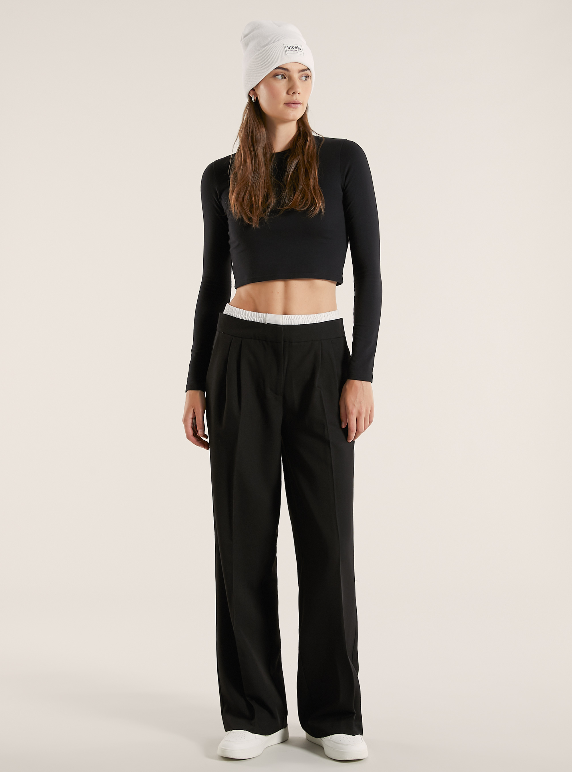 Smart trousers with combined waist, BK1 BLACK