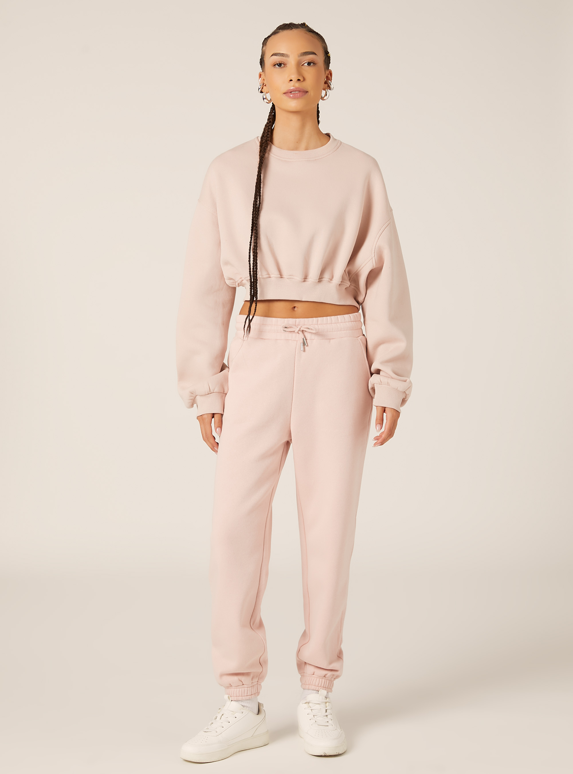 Sudadera de algodón con cuello redondo y corte cropped, PK2 PINK MEDIUM