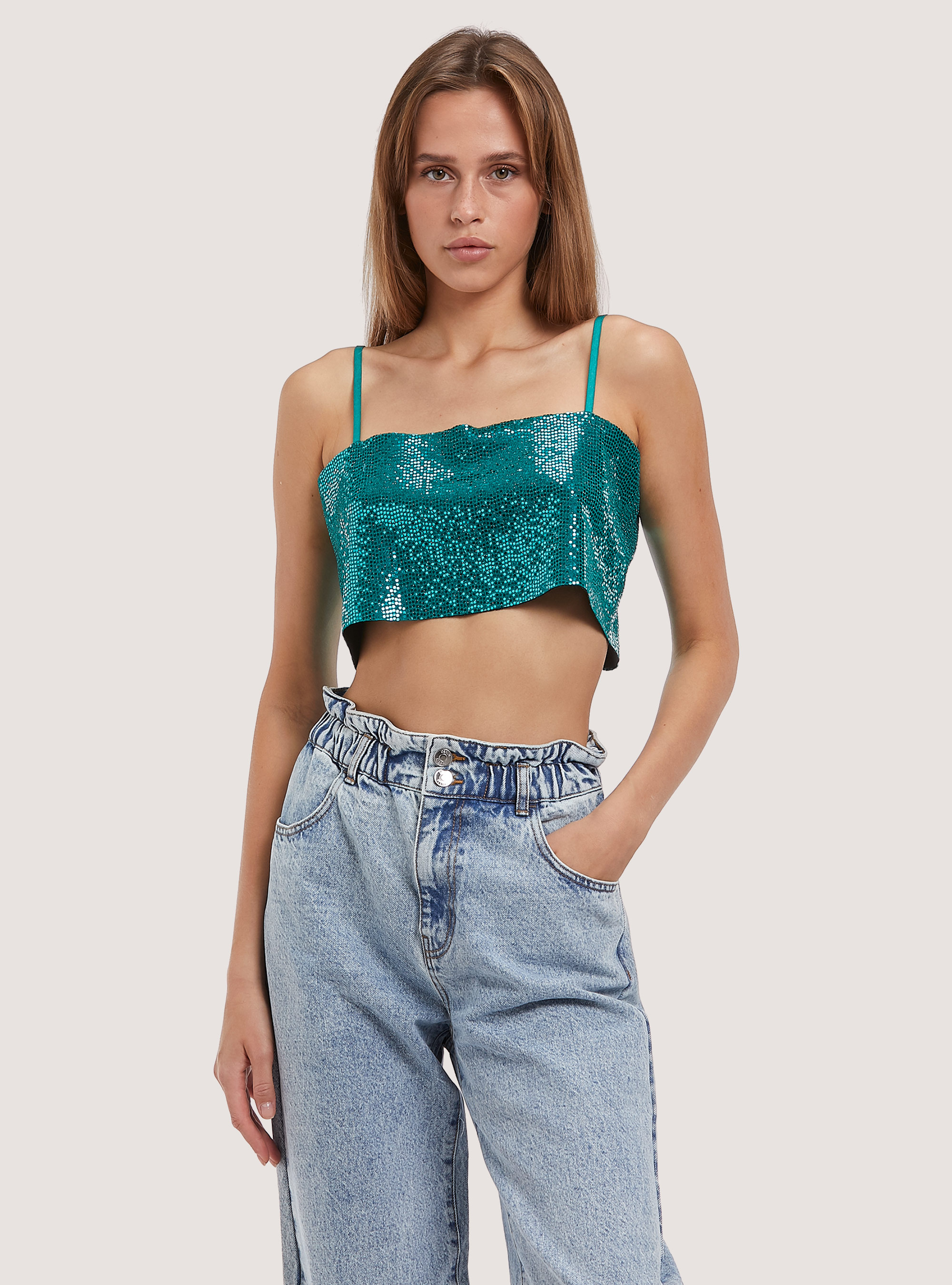 Top a fascia in paillettes, OB2 BLUE OIL MED.