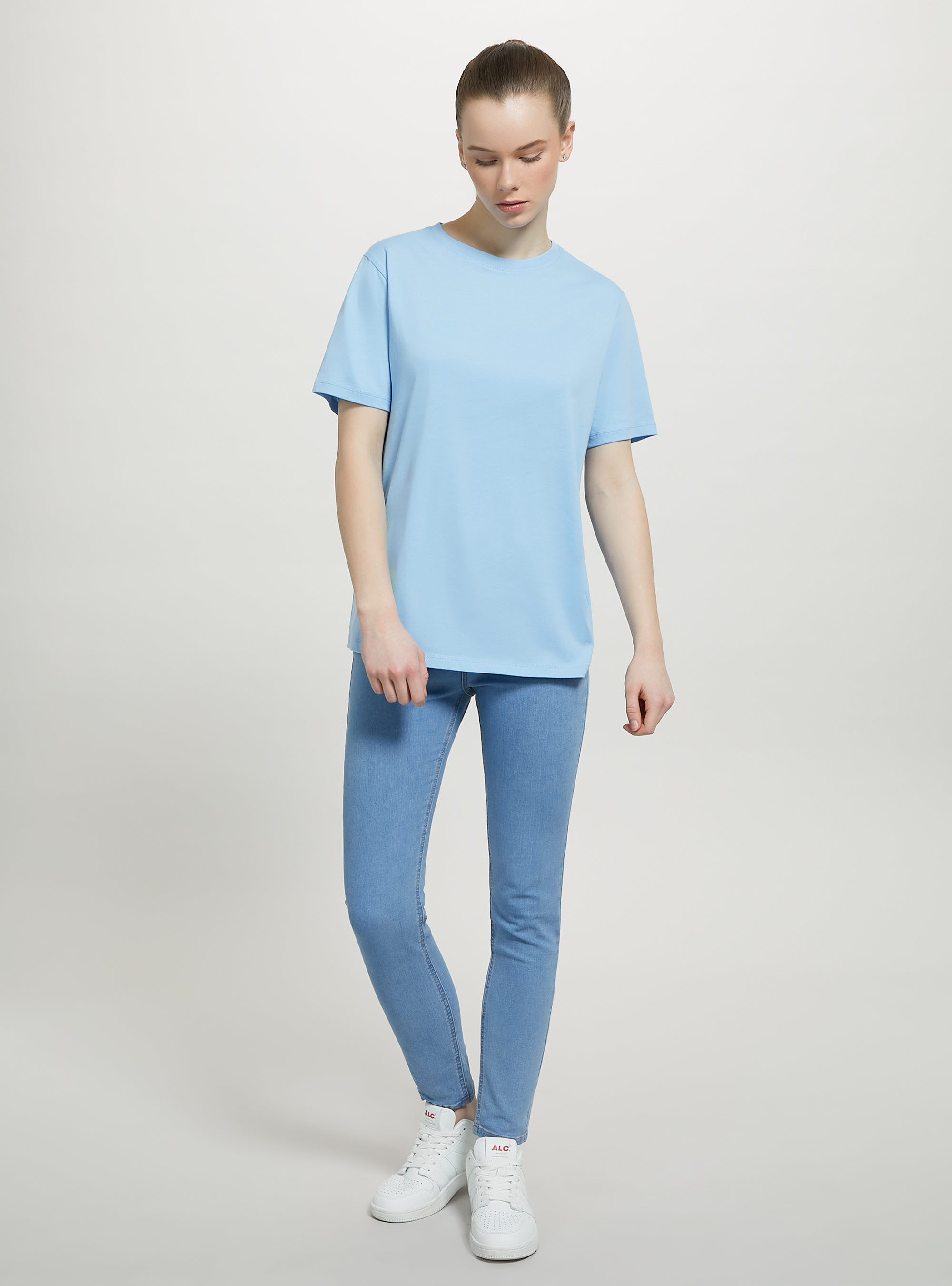 T-shirt en coton à col ras du cou, AZ2 AZURE MEDIUM