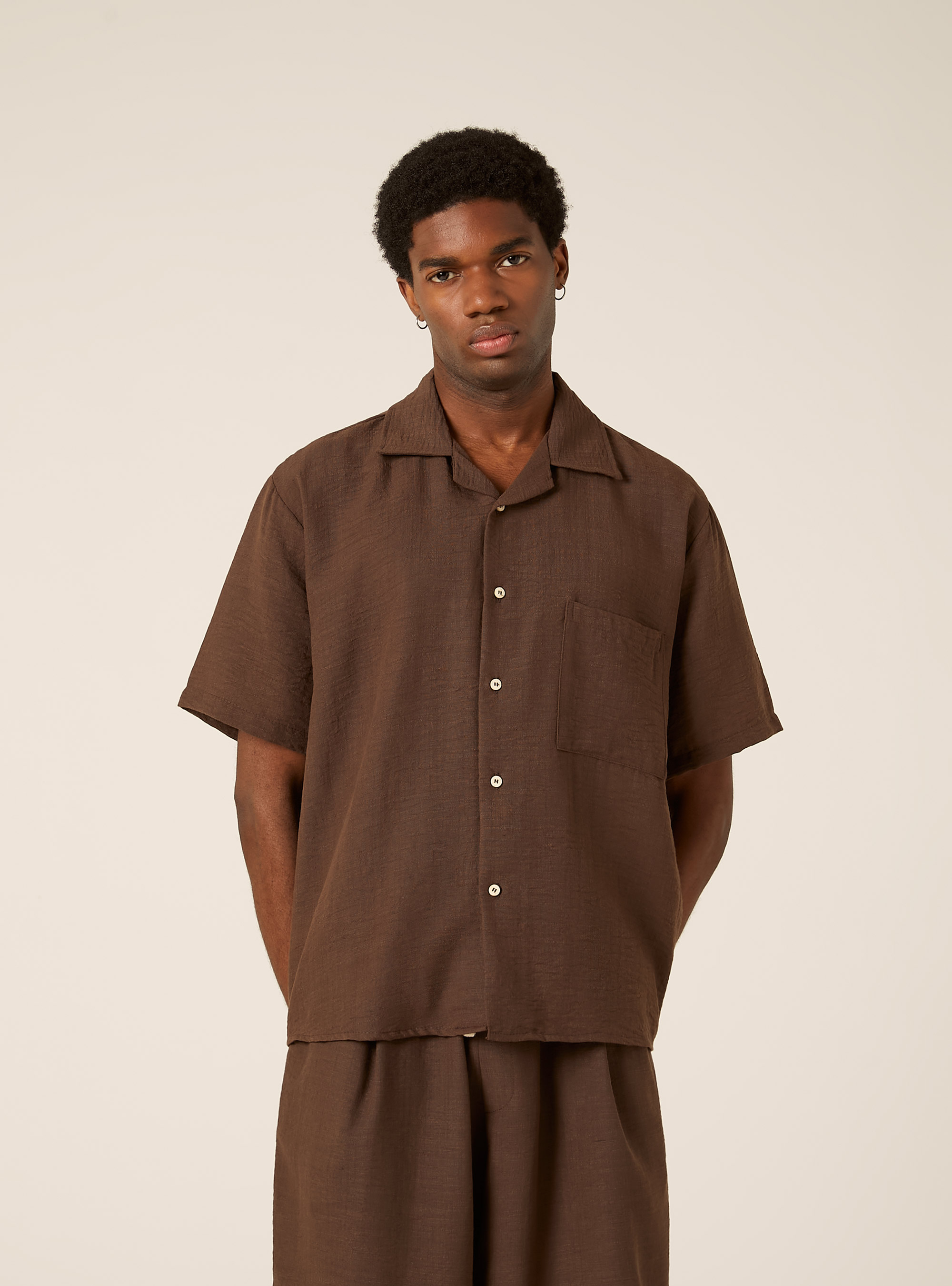 Slub Fabric Short Sleeve Shirt, BG2 BEIGE MEDIUM
