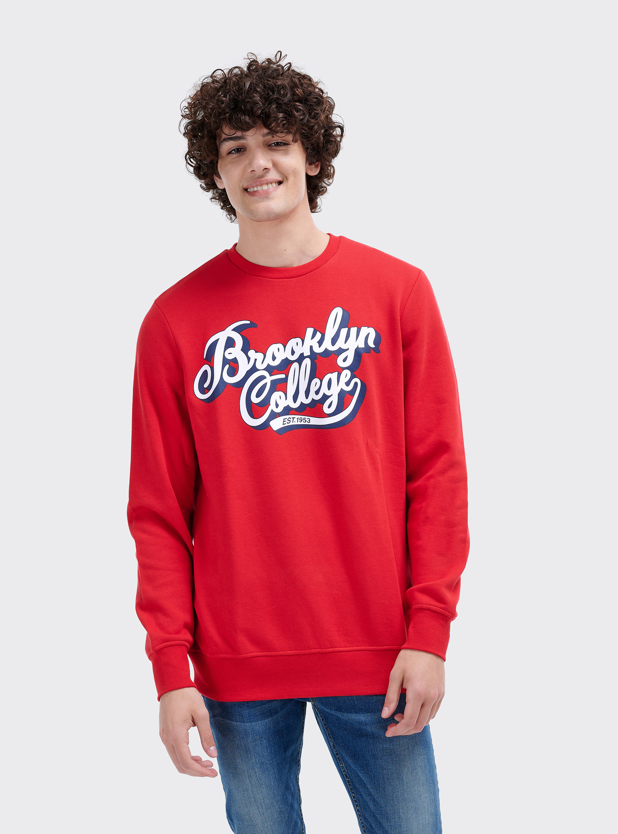 Sweat-shirt à col rond avec impression college, C4497 RED