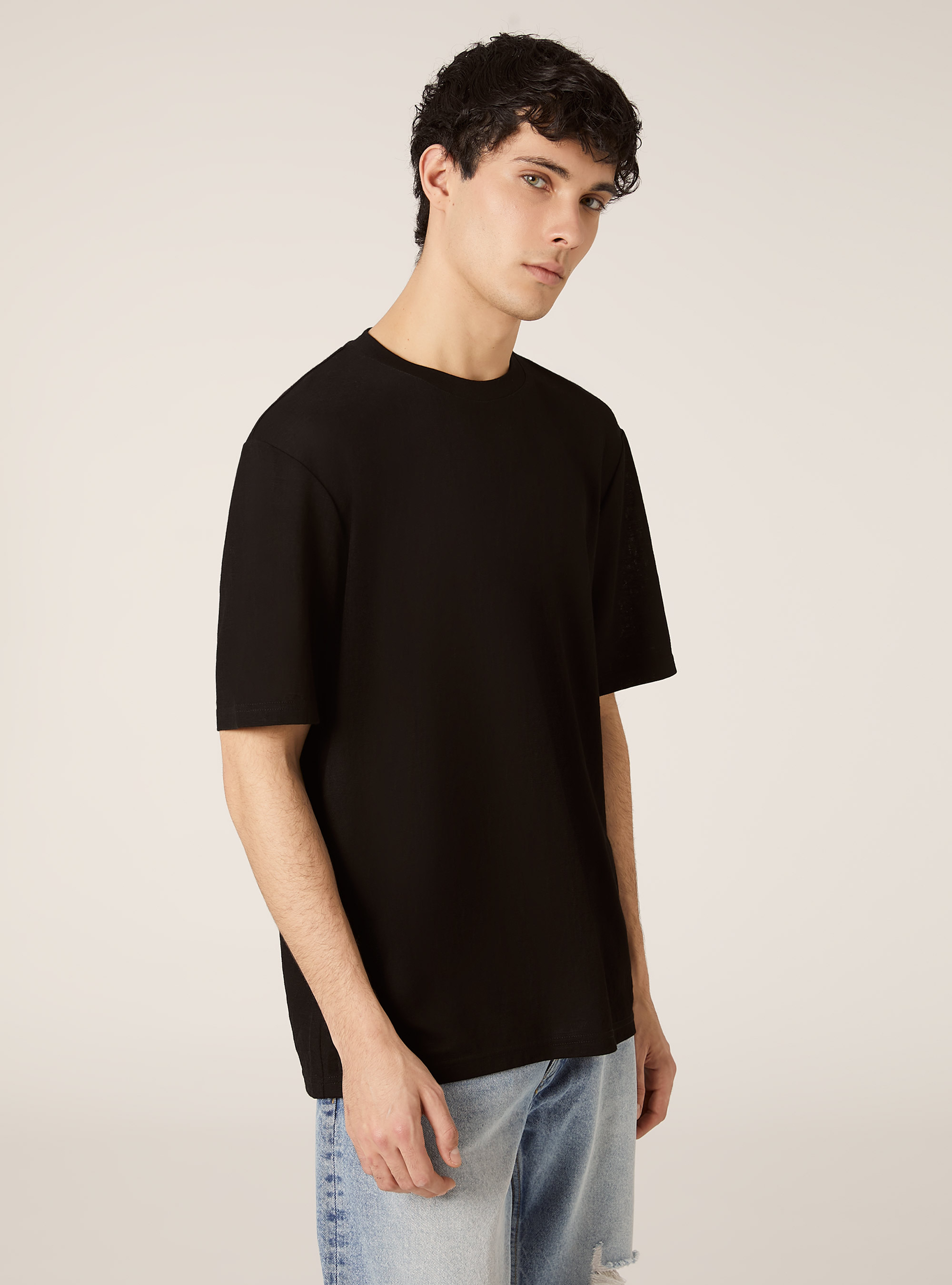 Boxy fit T-shirt with texture, BK1 BLACK