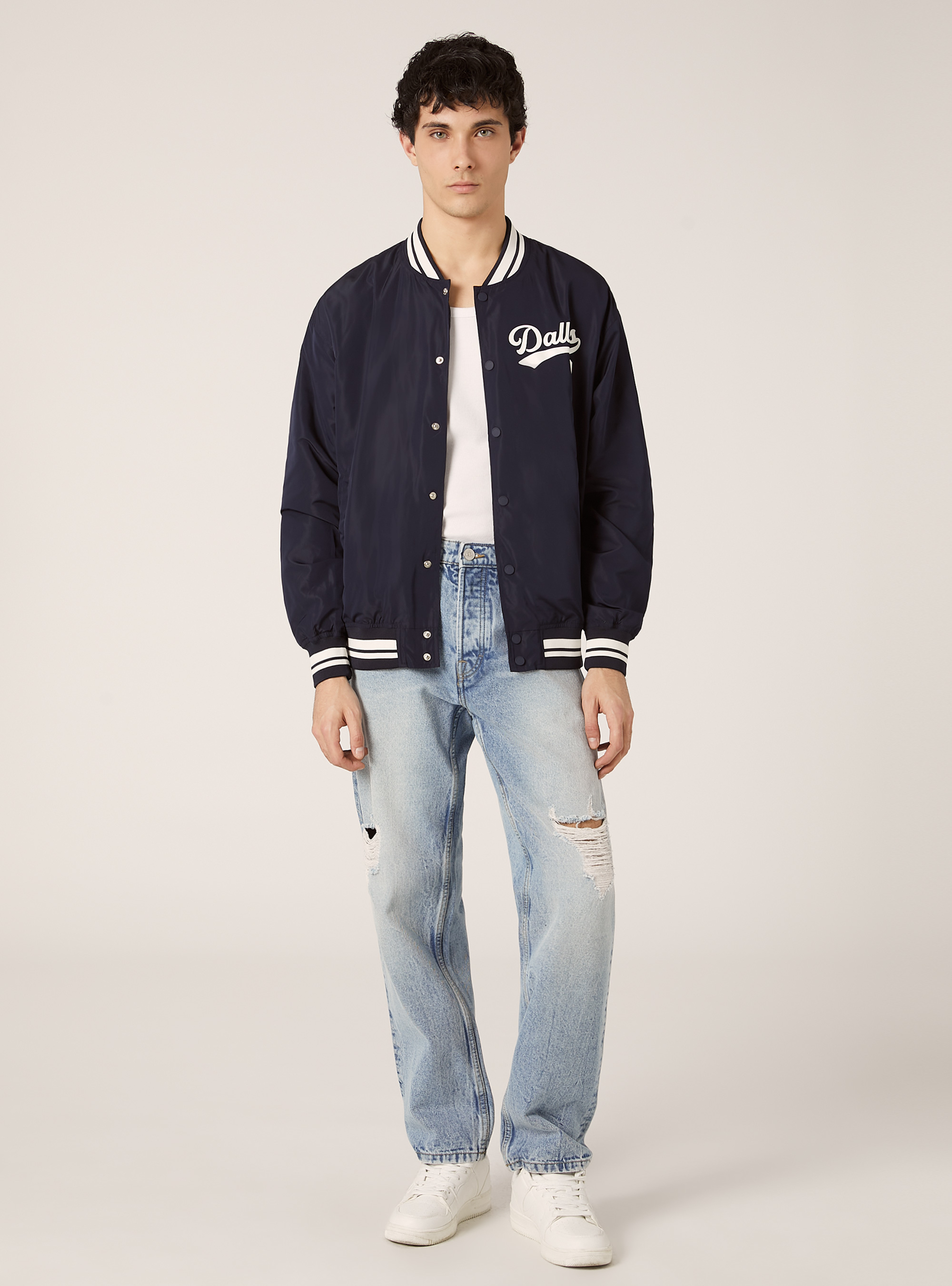 Blouson bombardier léger avec imprimé, NA1 NAVY DARK