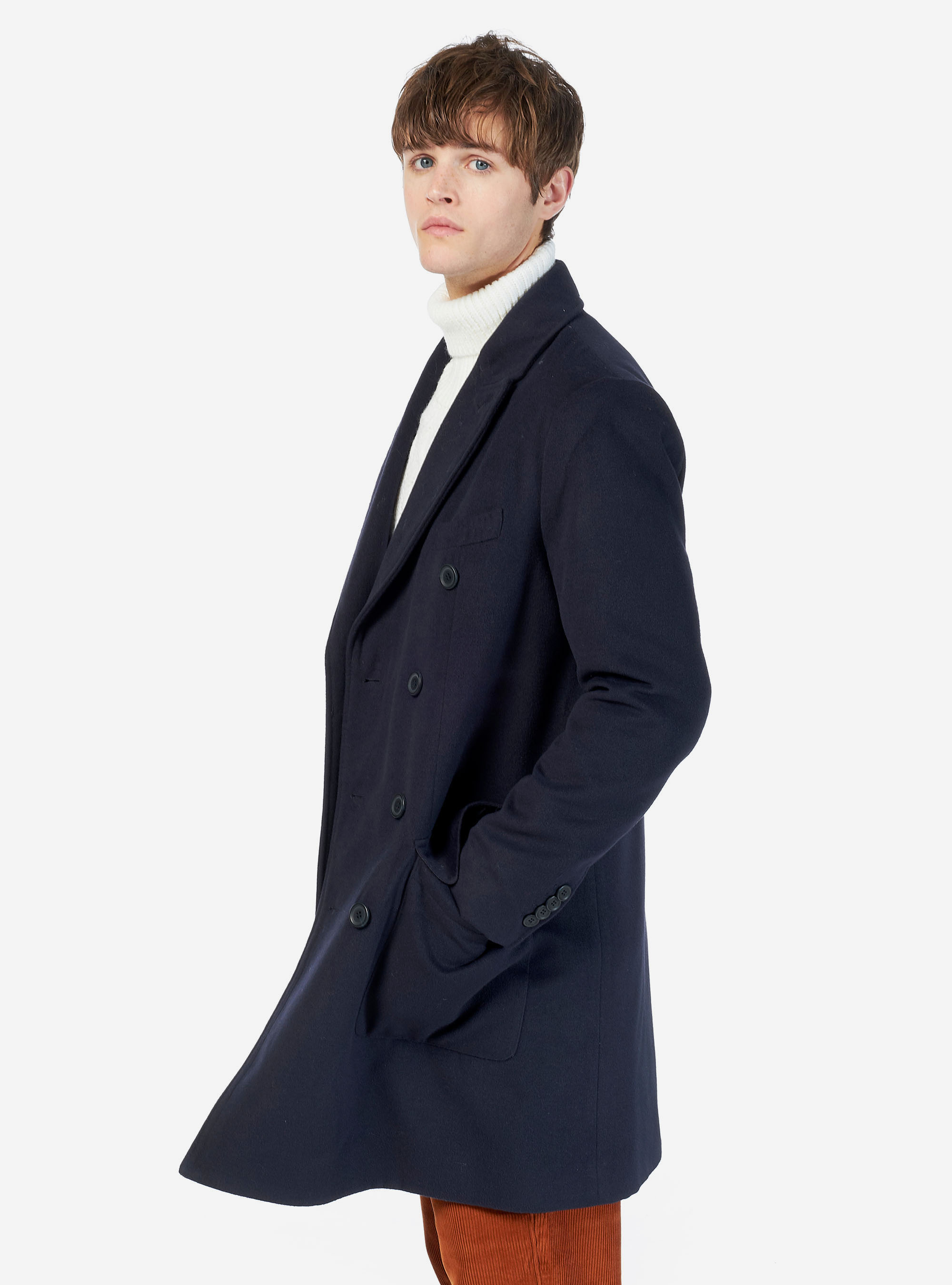 DOUBLE-BREASTED COAT, BLUE NAVY