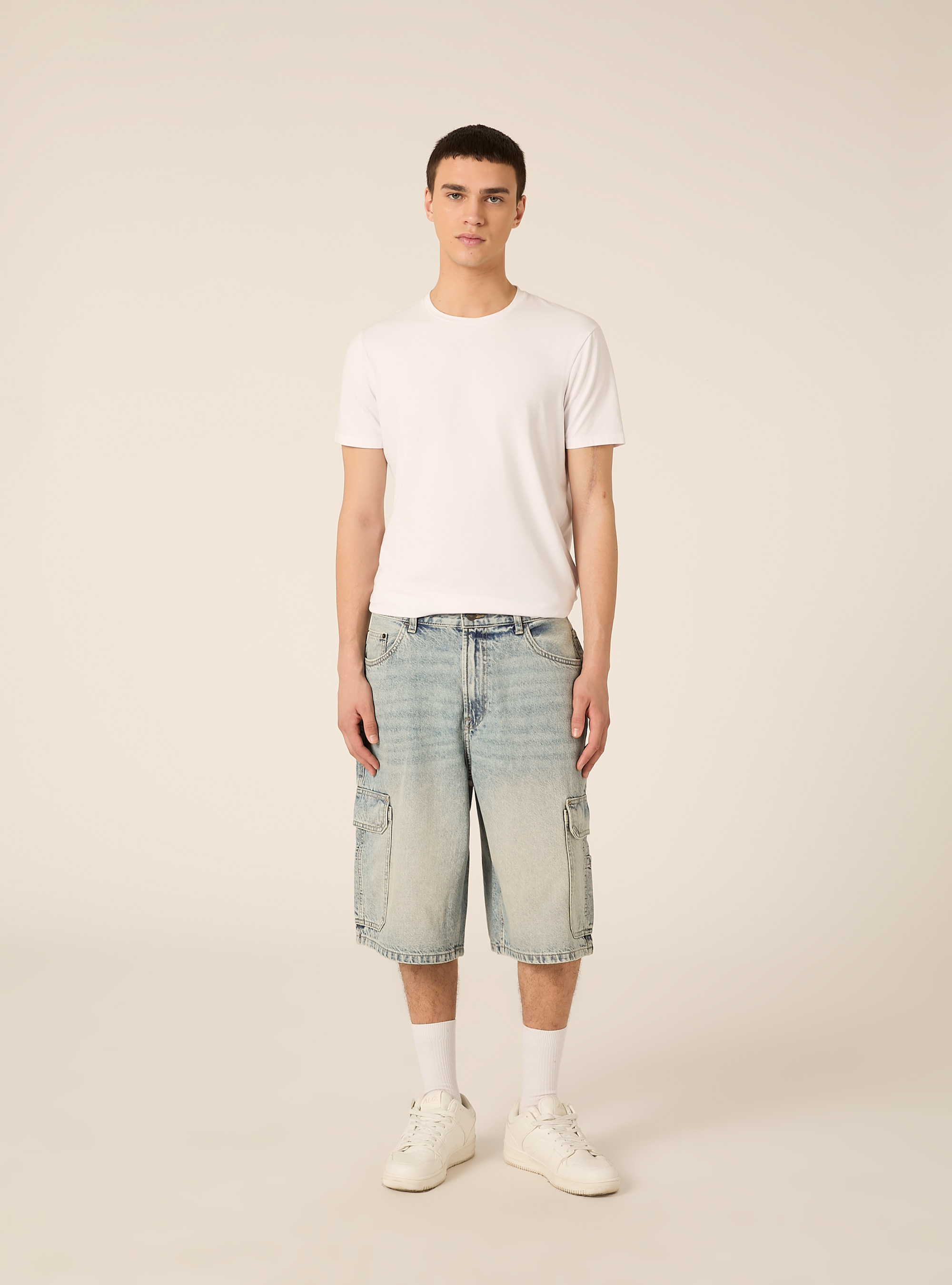 Bermuda baggy cargo indenim, D007 LIGHT AZURE