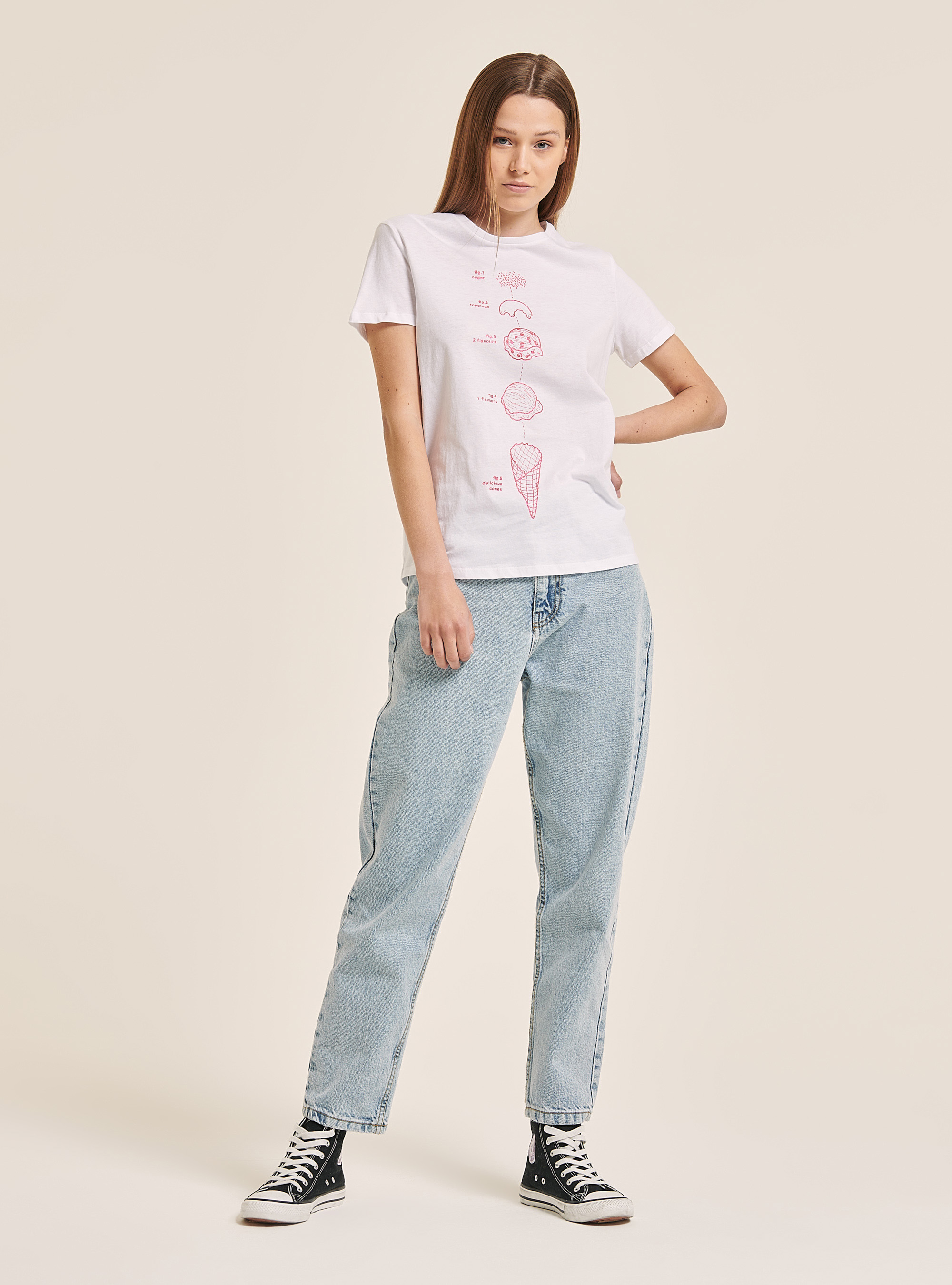Crew-neck T-shirt with ice cream print, WHITE