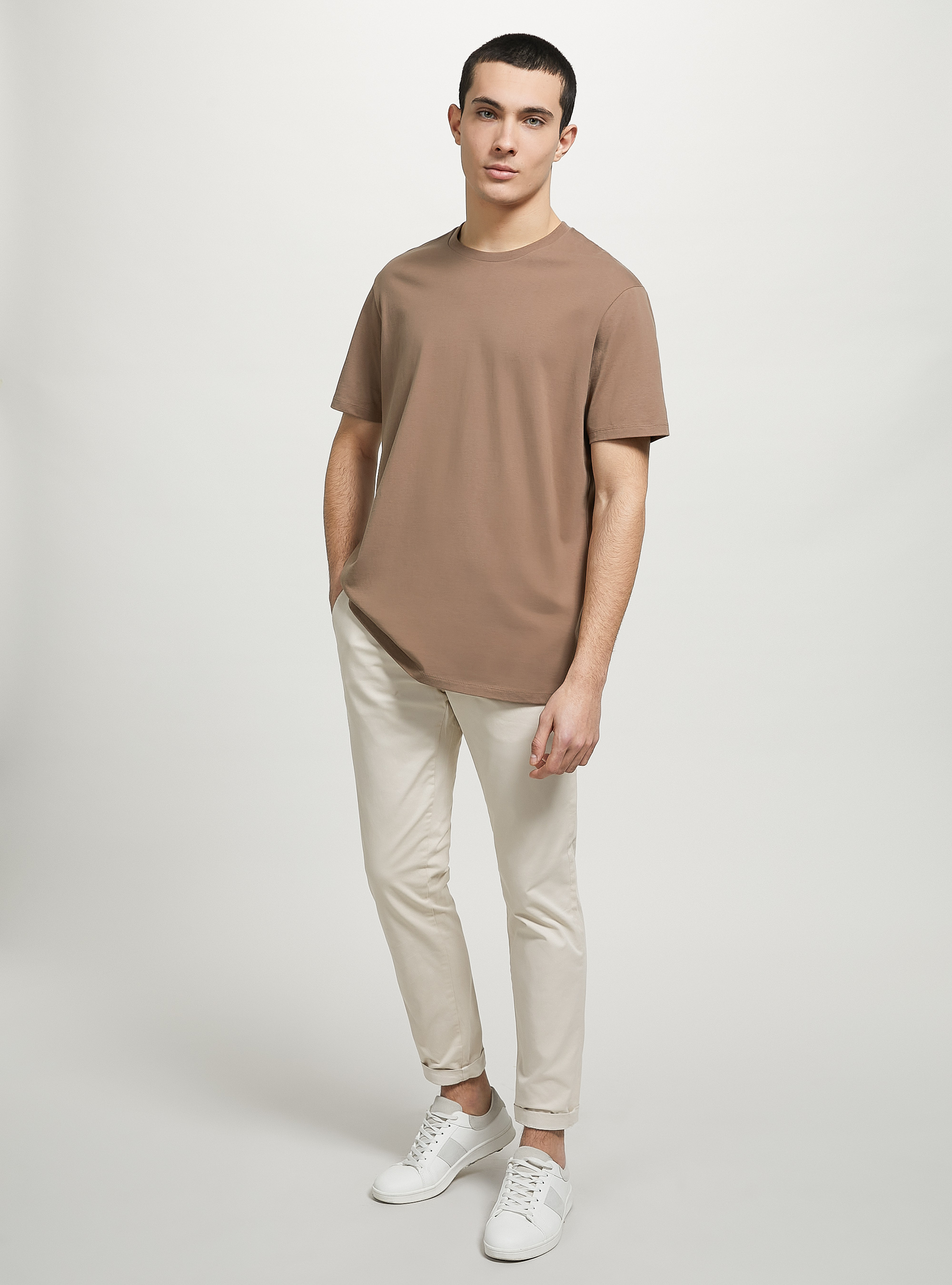 Stretch cotton twill chinos, BG3 BEIGE LIGHT
