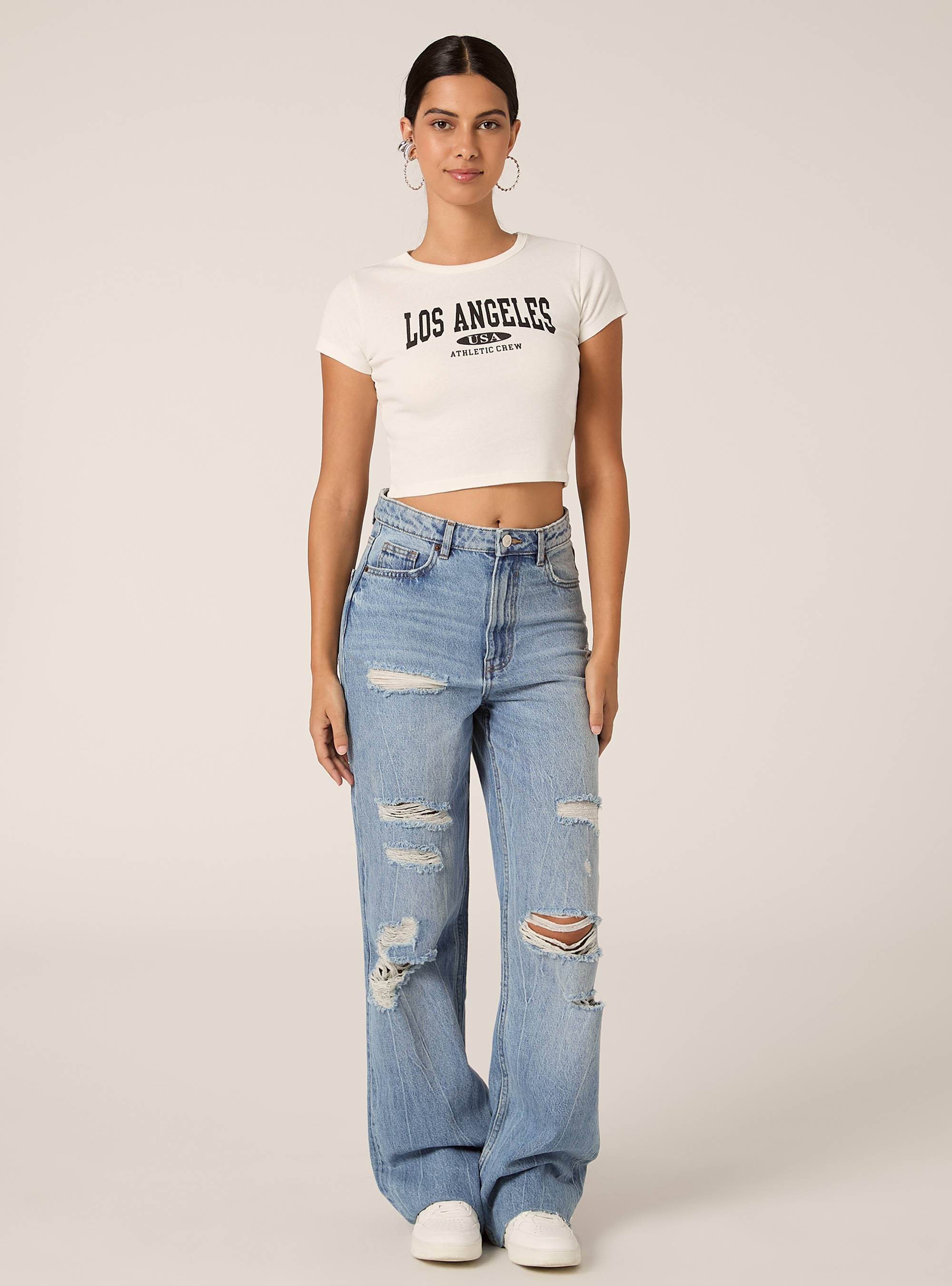 T-shirt court avec imprim&eacute; universitaire, WH1 OFF WHITE