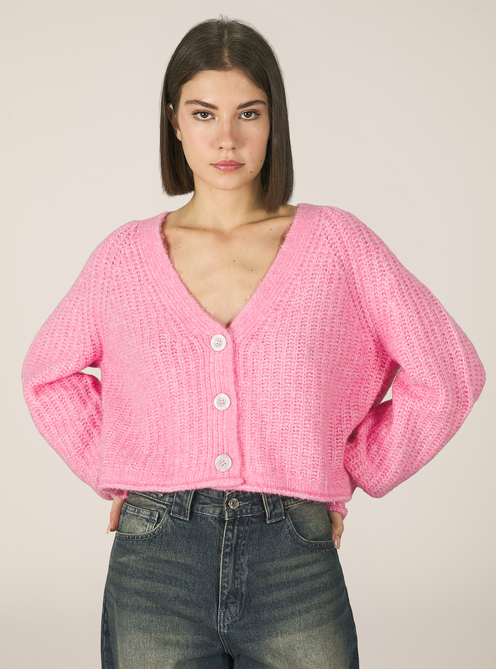 Cardigan &agrave; boutons, MPK2 PINK MEL MEDIUM