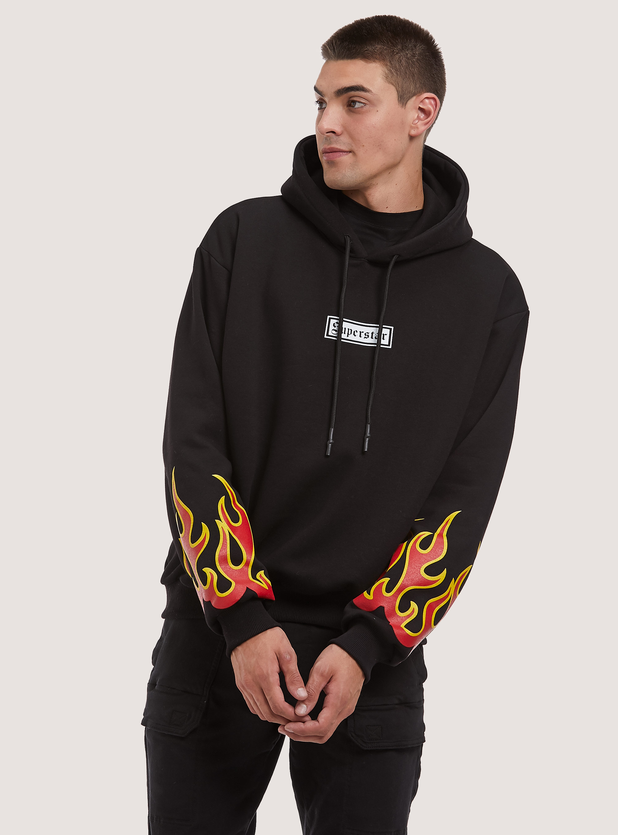 Sweat-shirt avec impression Flames Collection, BK1 BLACK