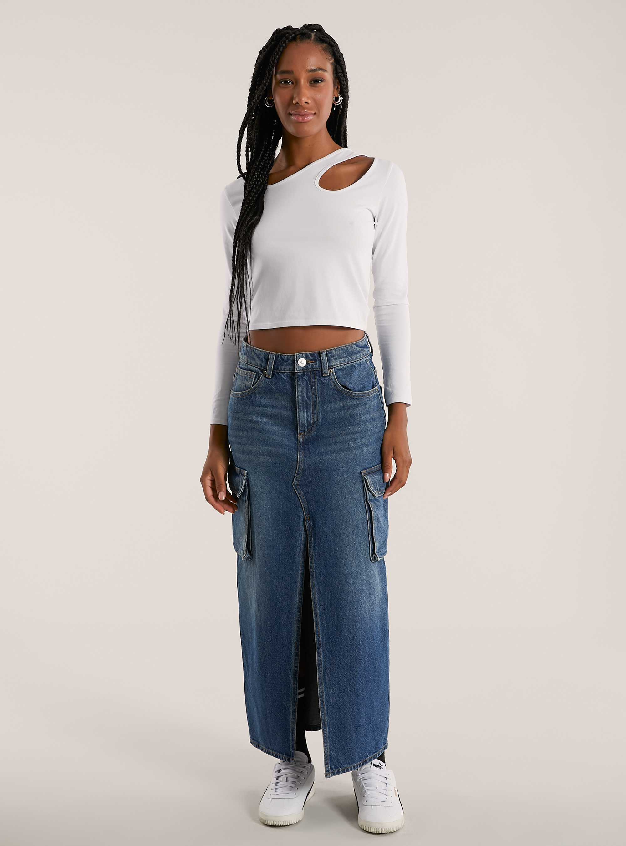 Cargo longuette skirt, D003 MEDIUM BLUE