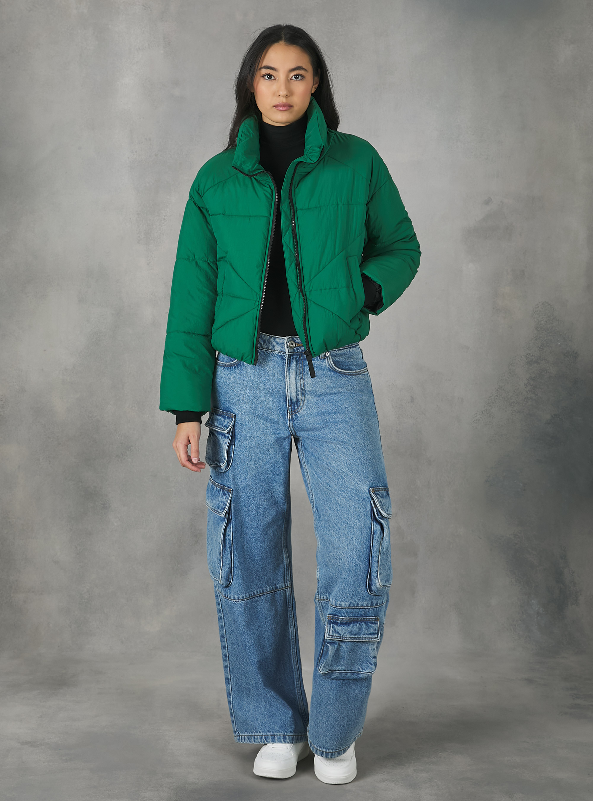 Cropped bomber jacket with recycled padding, GN1 GREEN DARK