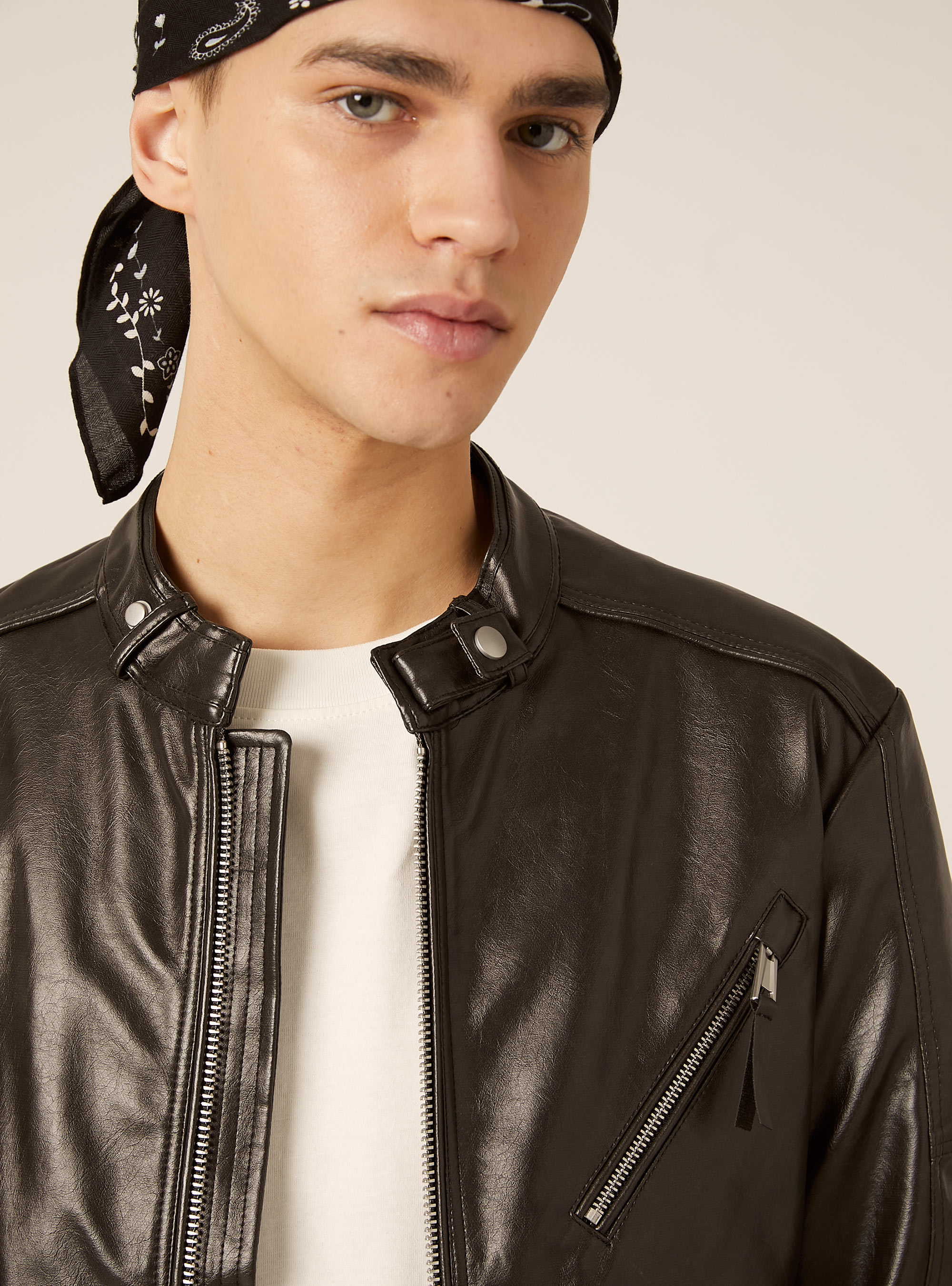 Leather-effect biker jacket, BK1 BLACK