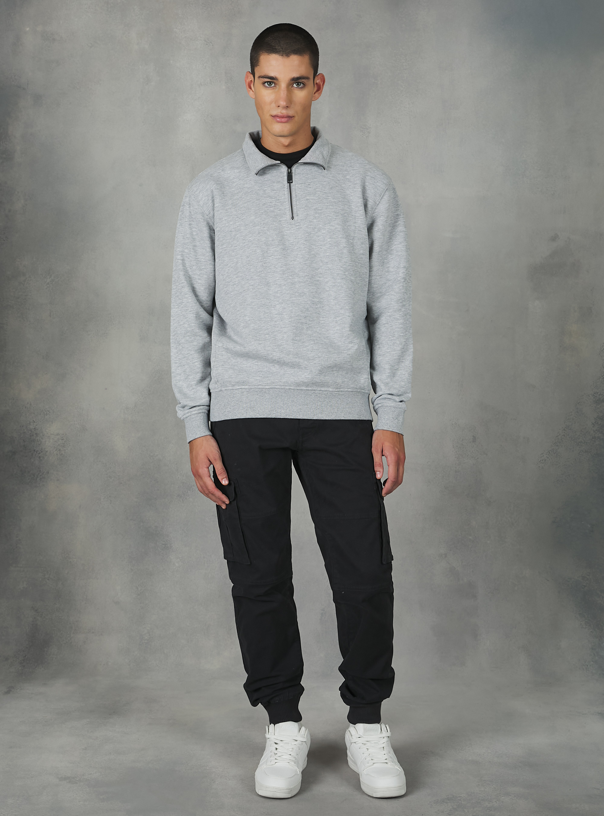 Plain-coloured half-neck sweatshirt, MGY2 GREY MEL MEDIUM