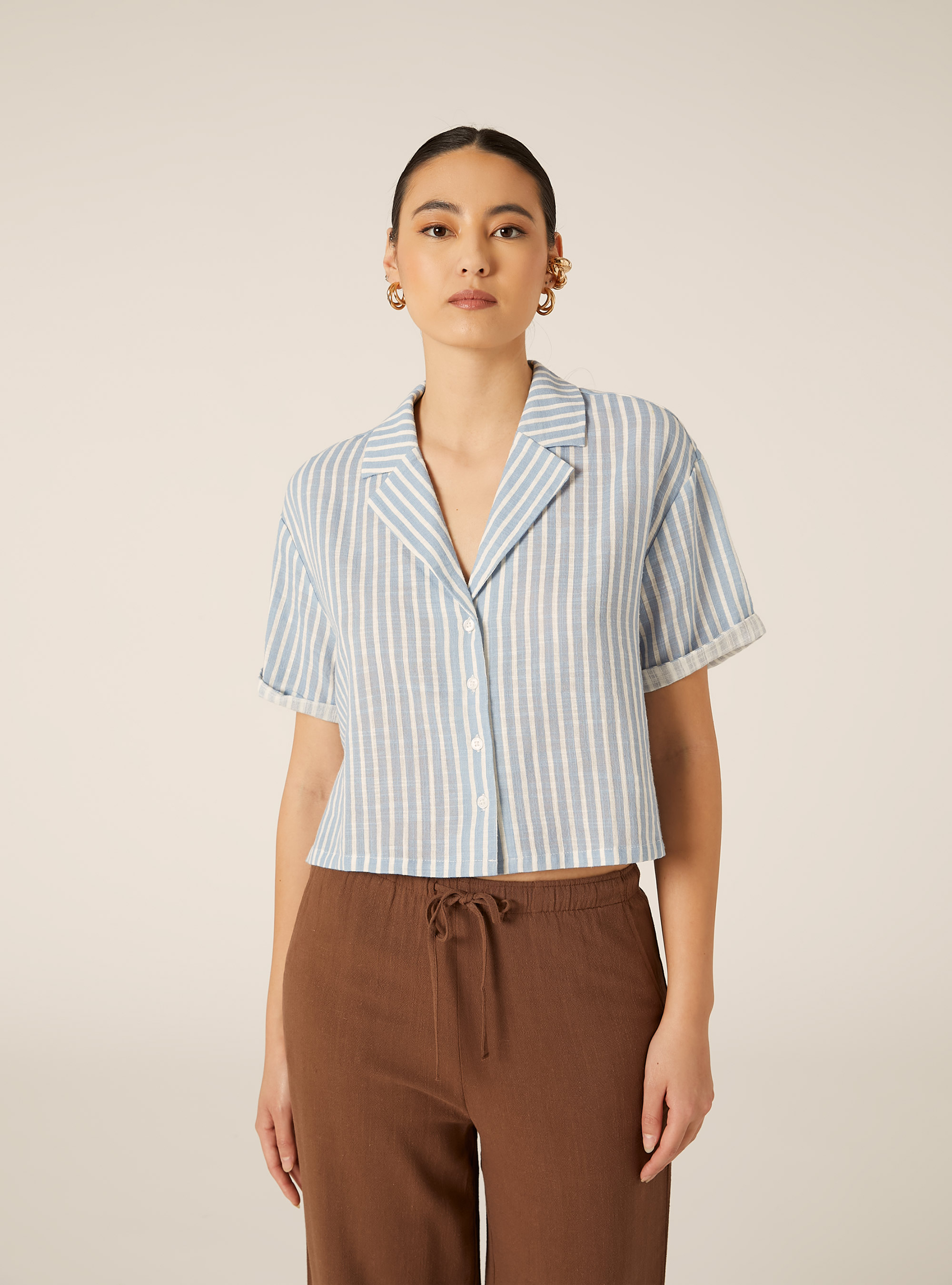 Camicia maniche corte crop, STRIPES