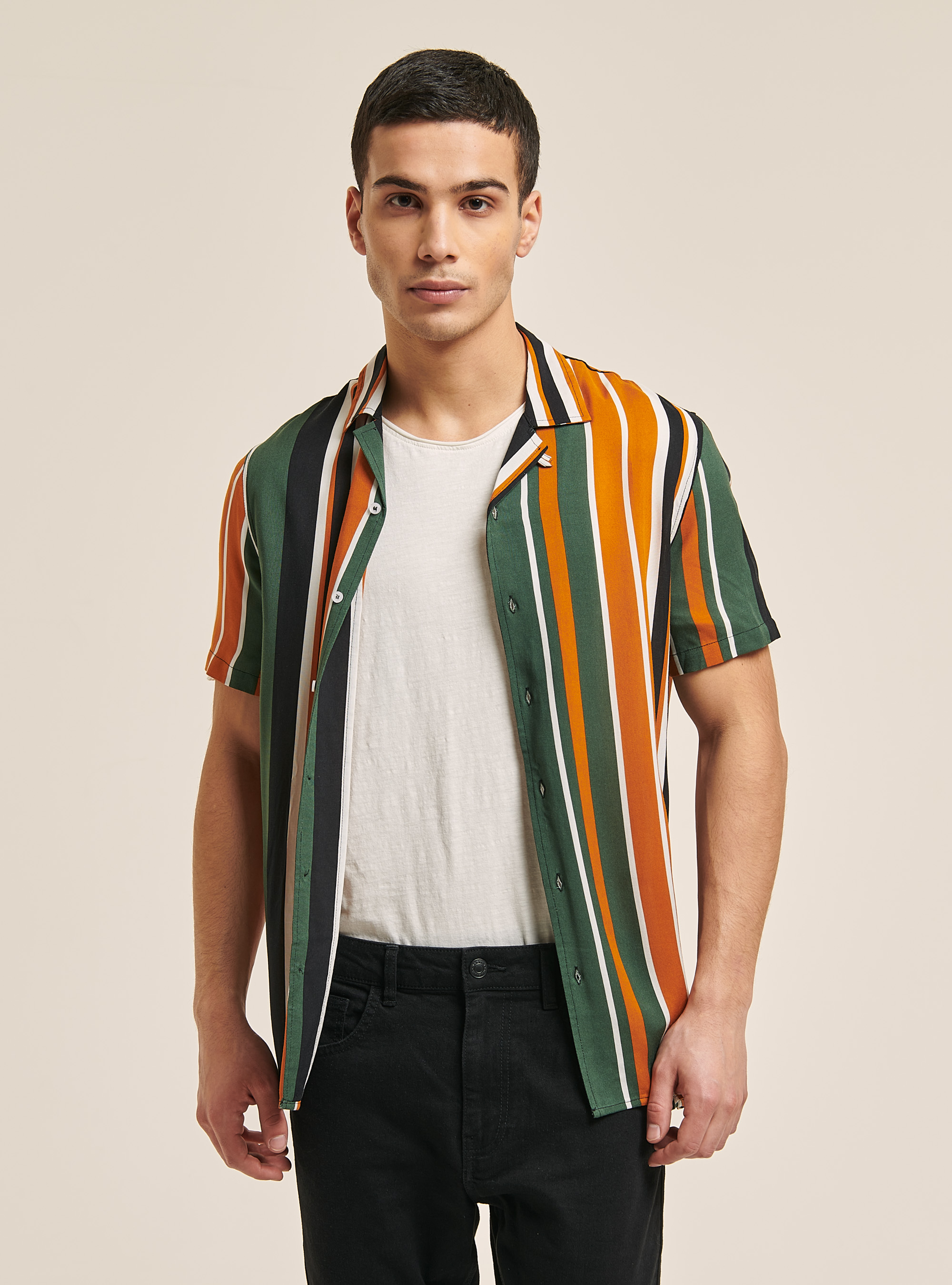 Striped shirt with bowling collar, MULTICOLOR