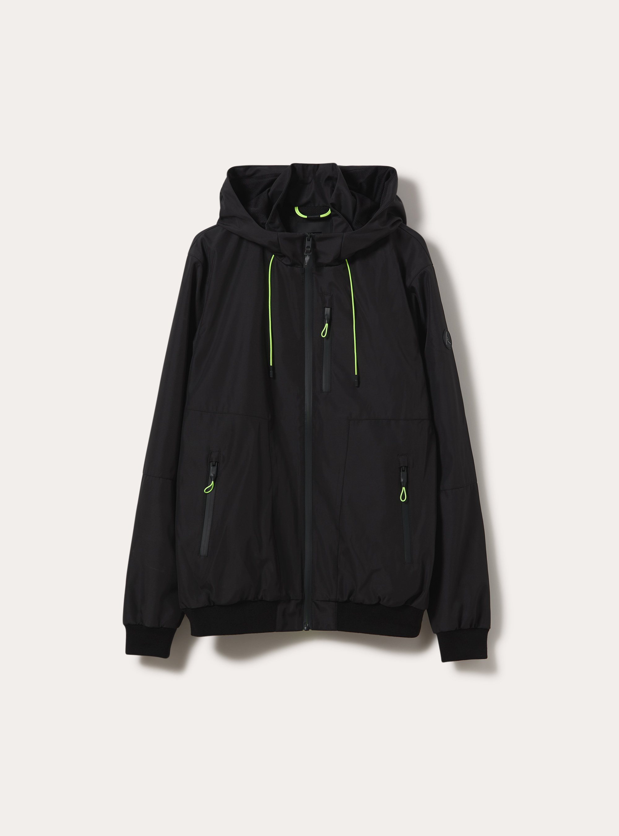 Bomber antivento con cappuccio, BK1 BLACK