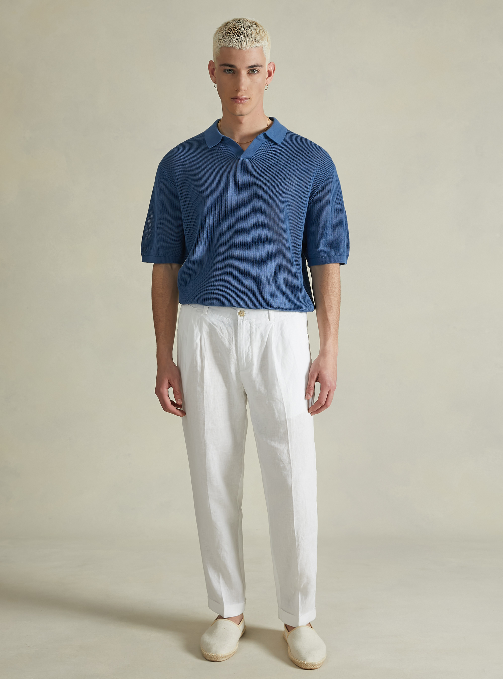 Pure linen trousers with pleats, WH2 WHITE