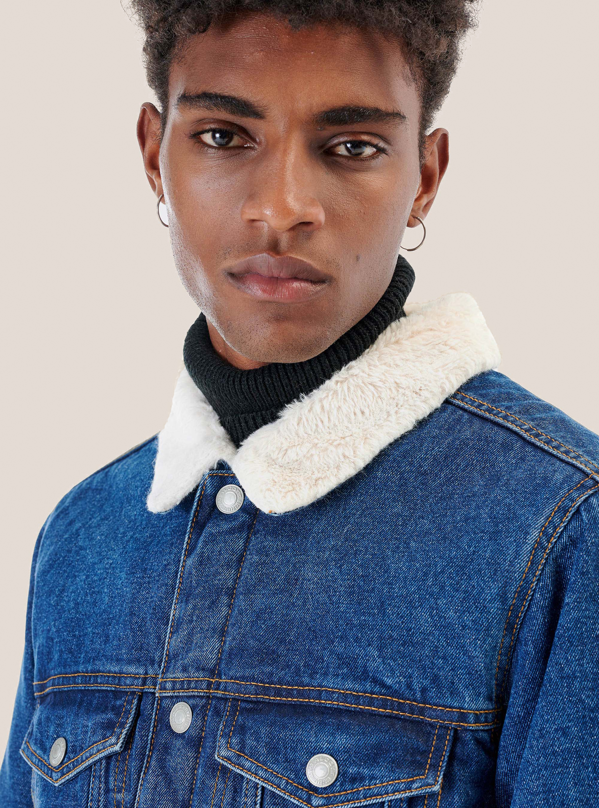 Denim jacket with lambskin inserts, C272 BLUE