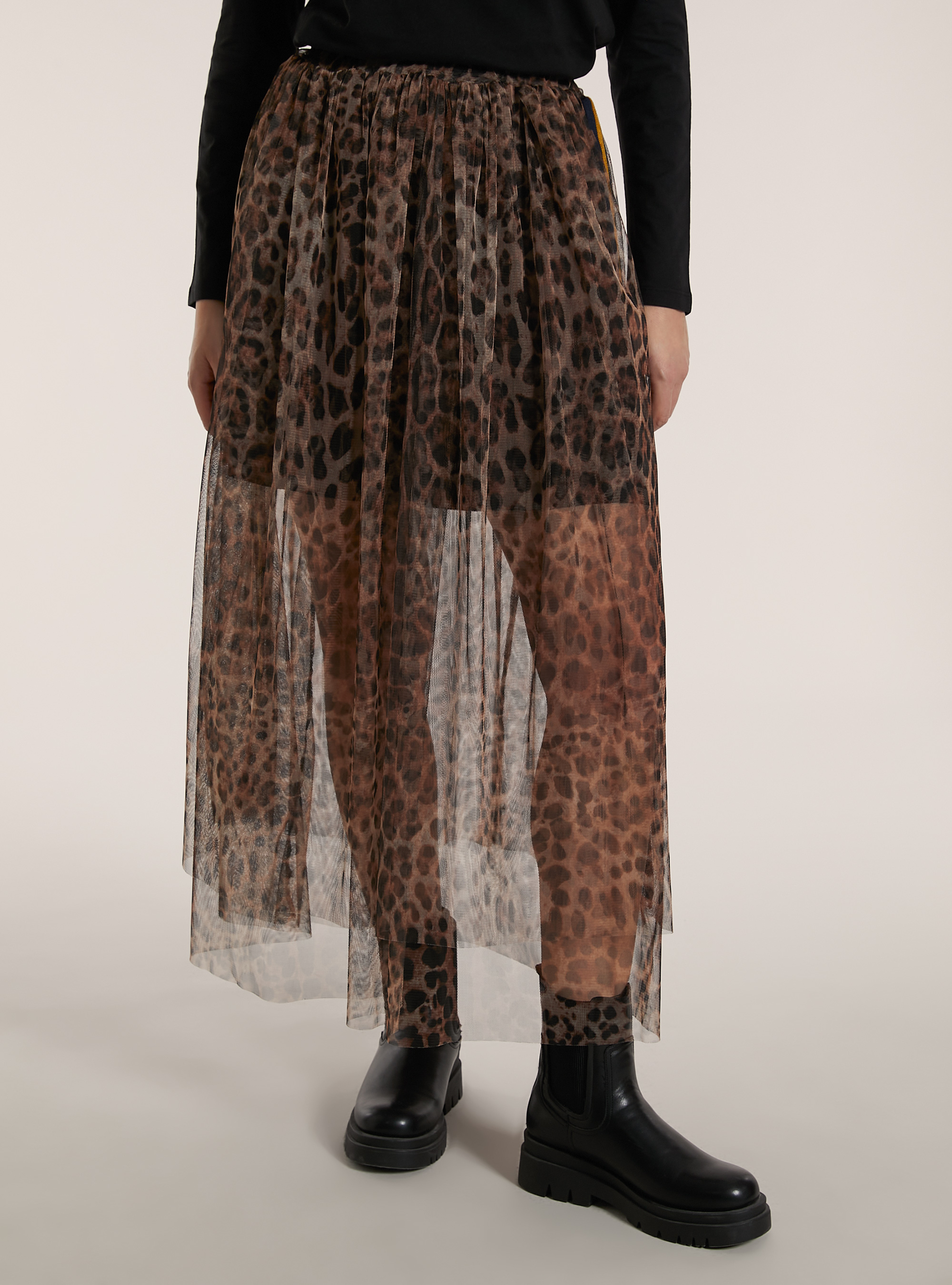 Gonna lunga animalier con bande laterali, ANIMALIER BROWN