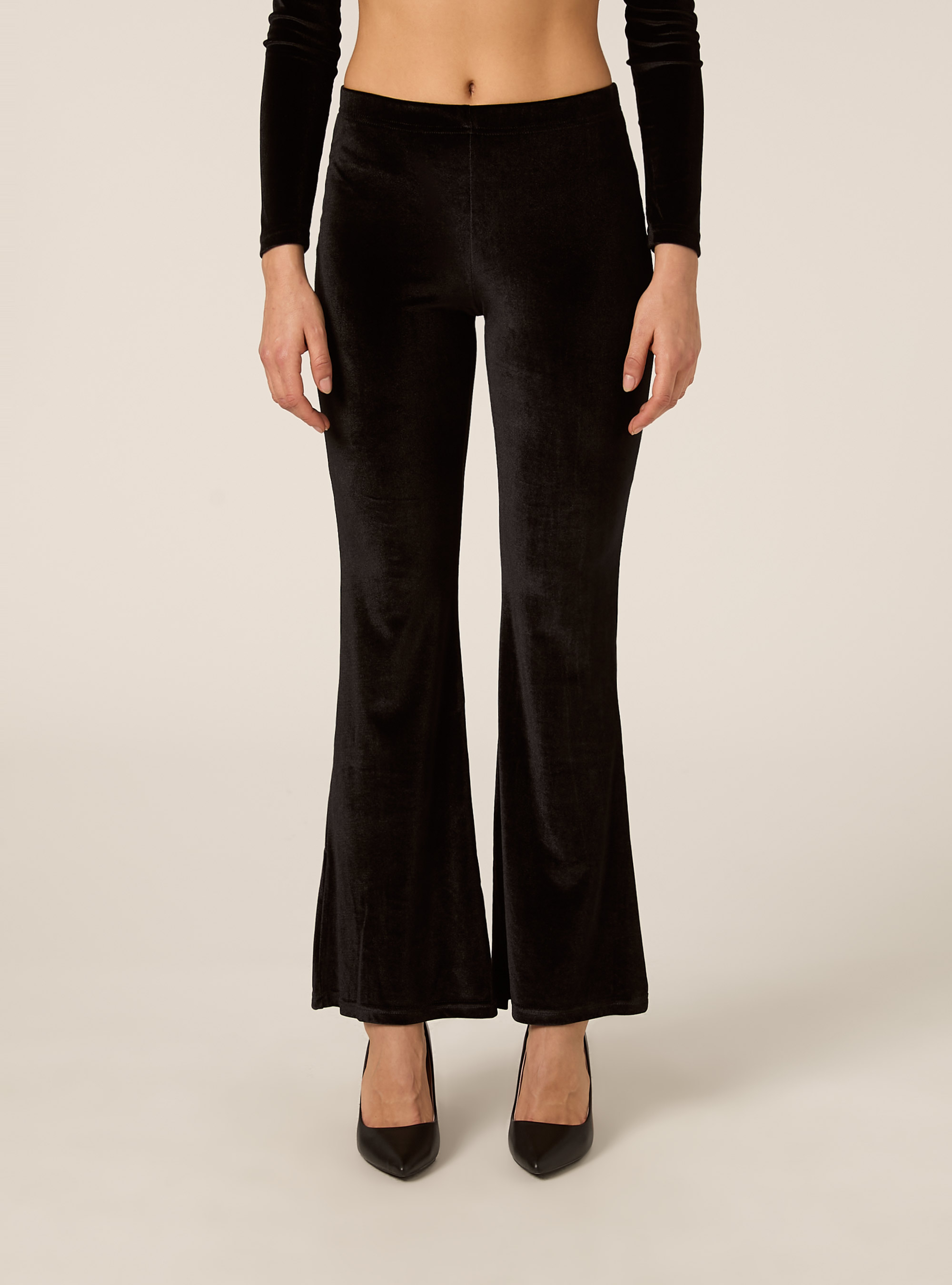 Pantaloni flare in velluto, BK1 BLACK