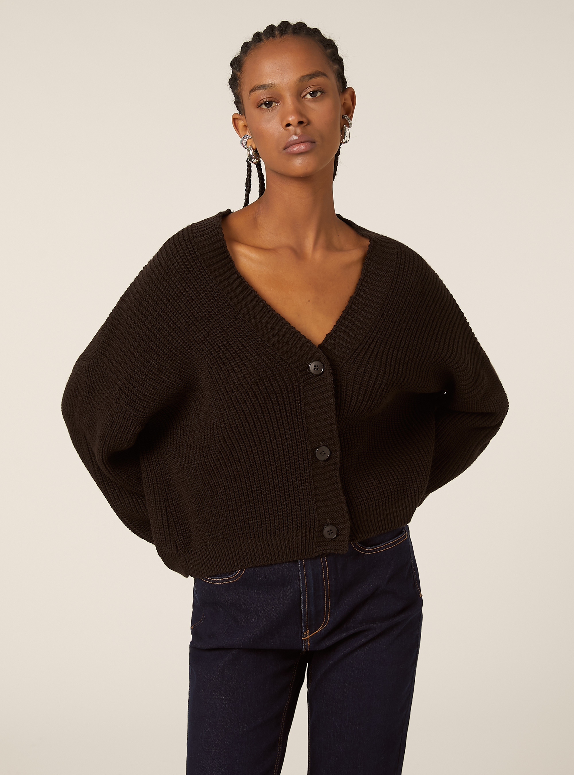 Cardigan in maglia con bottoni, BR2 BROWN MEDIUM