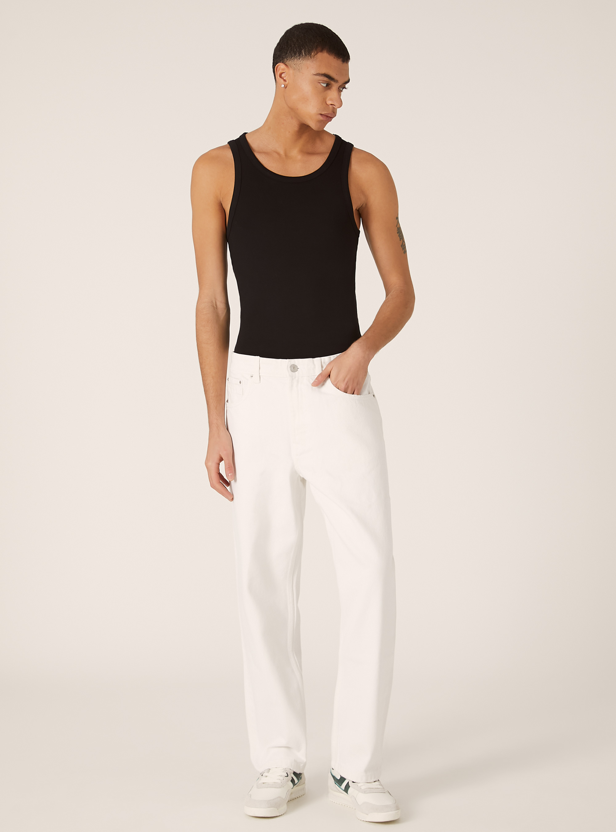 Coloured denim straight fit trousers, WH1 OFF WHITE