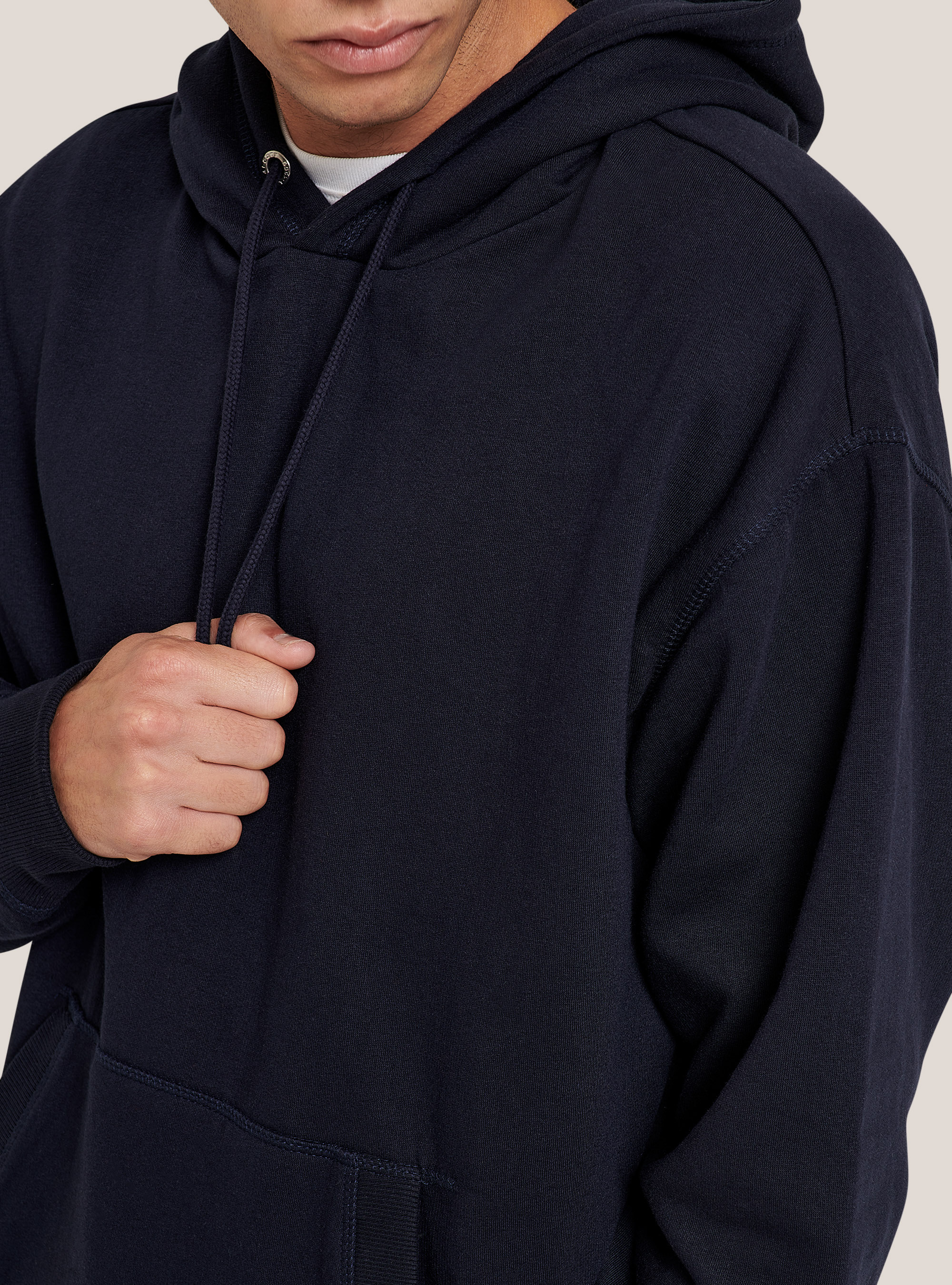 Sudadera básica con capucha y bolsillo tipo canguro, AZUL MARINO