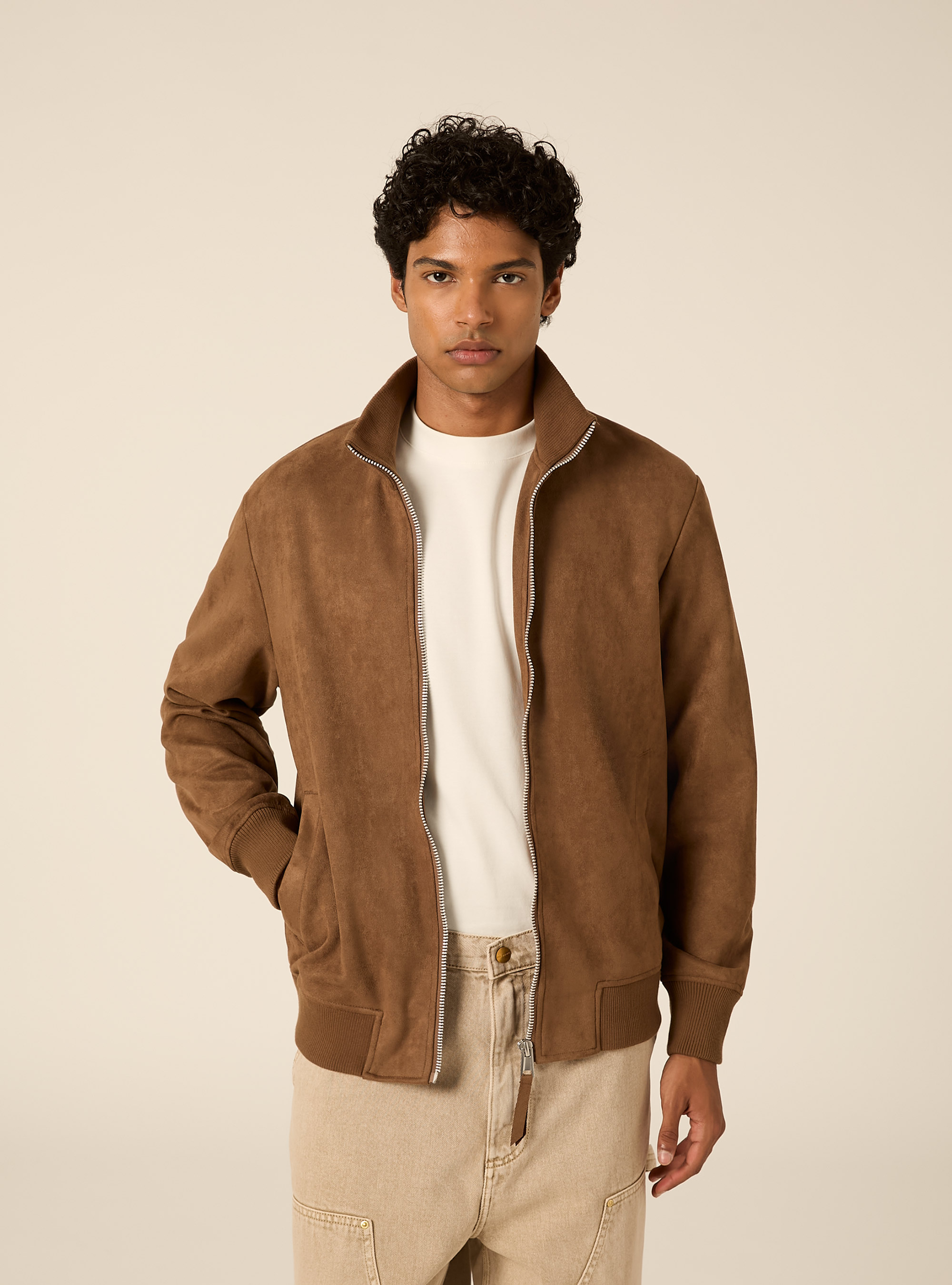Giubbotto bomber effetto suede, TB2 TOBACCO MEDIUM