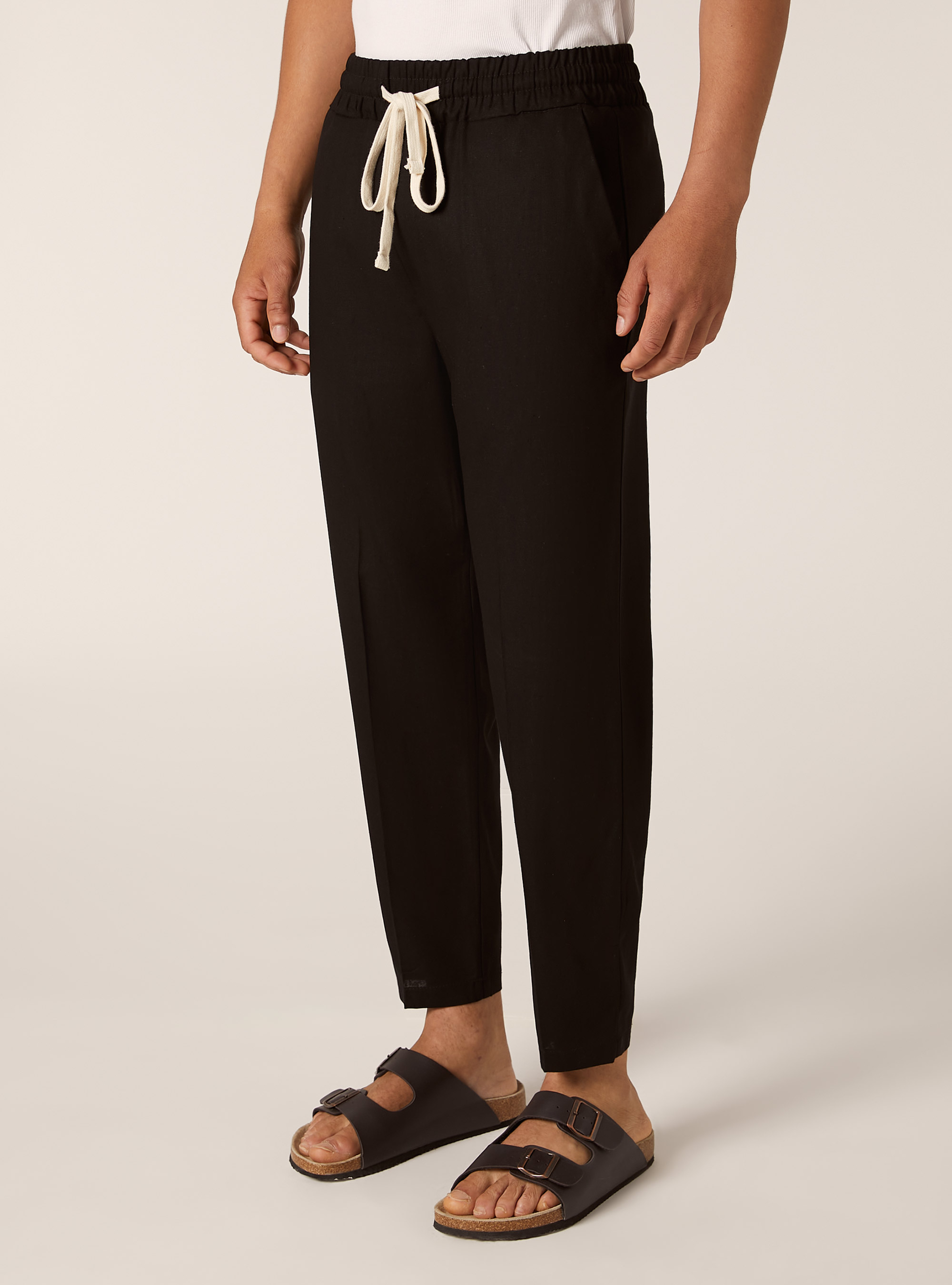 Linen blend jogger trousers, BK1 BLACK