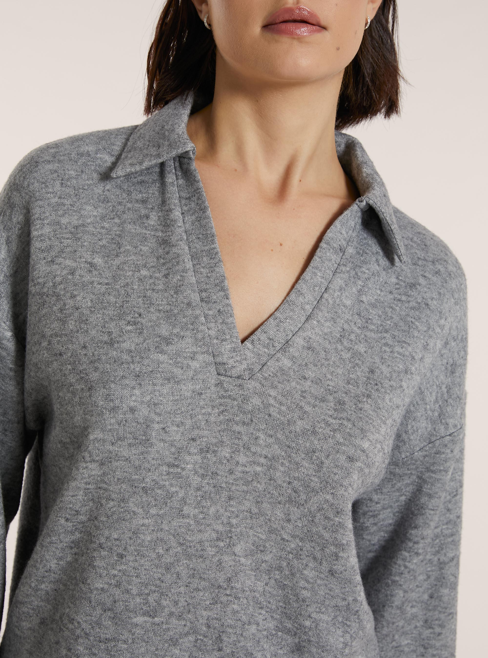 Soft touch jumper with polo neck, MGY3 GREY MEL LIGHT