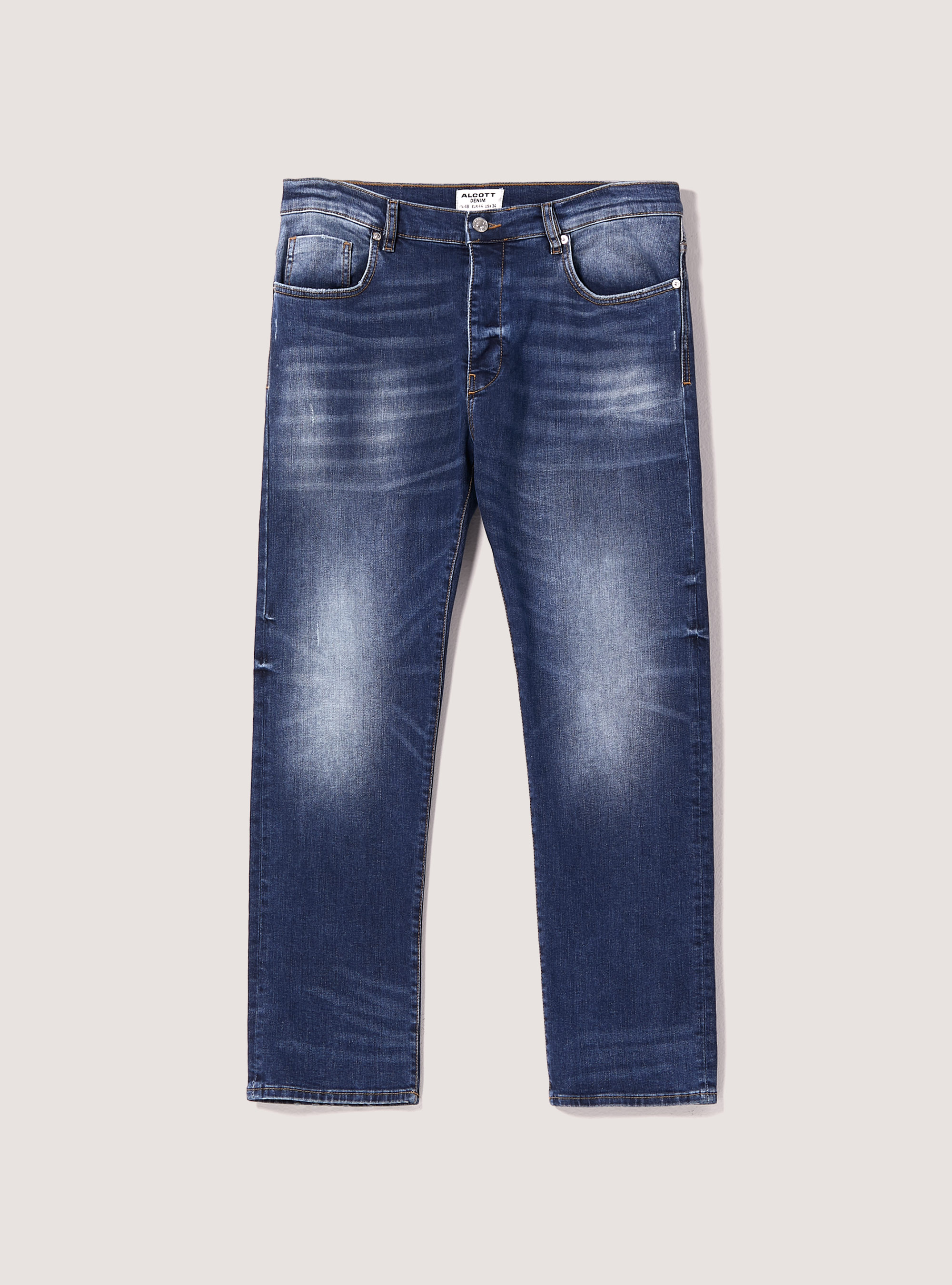 Vaqueros rectos de denim elástico, D002 MEDIUM DARK BLUE