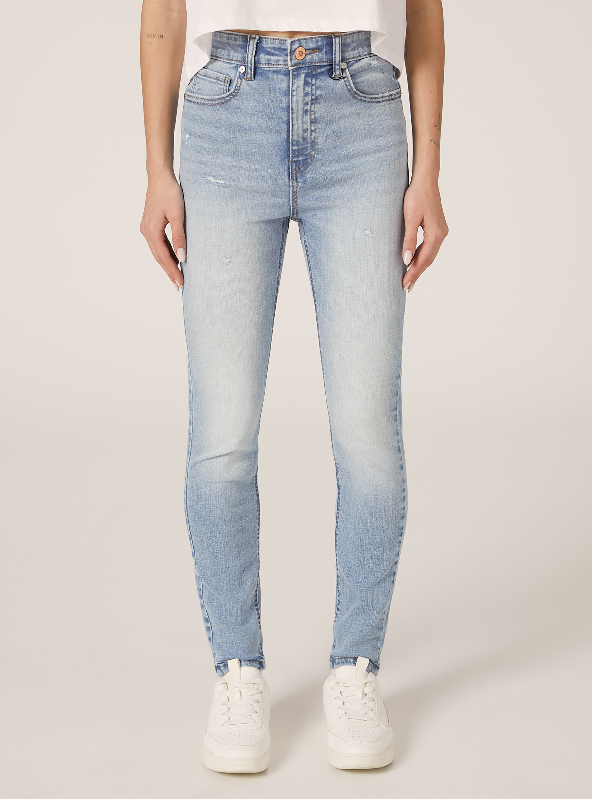 Jeans skinny taille très haute, D005 LIGHT BLUE