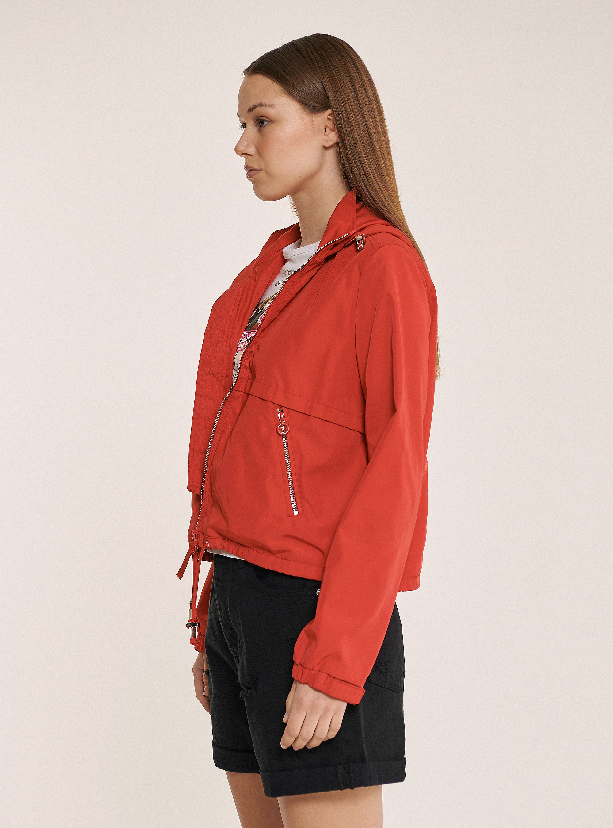 Solid colour windproof cropped jacket, C3344 RED