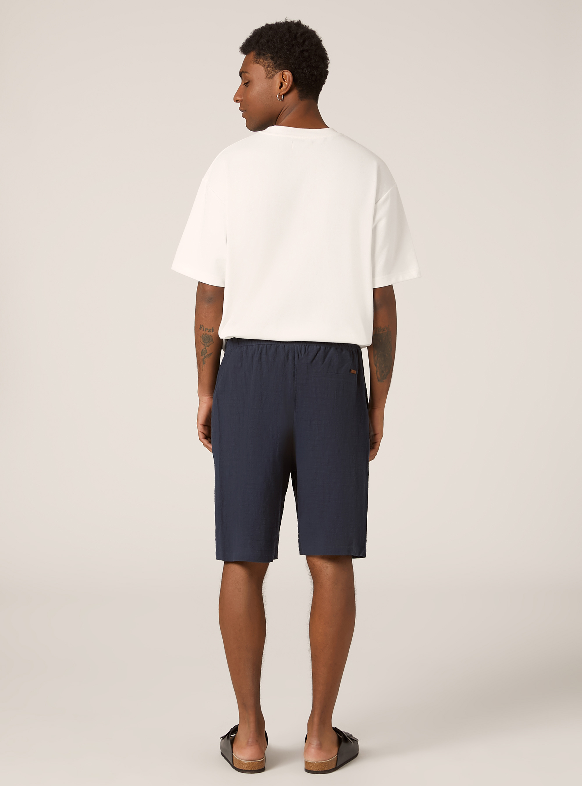 Bermuda en coton avec taille &eacute;lastiqu&eacute;e, NA2 NAVY MEDIUM