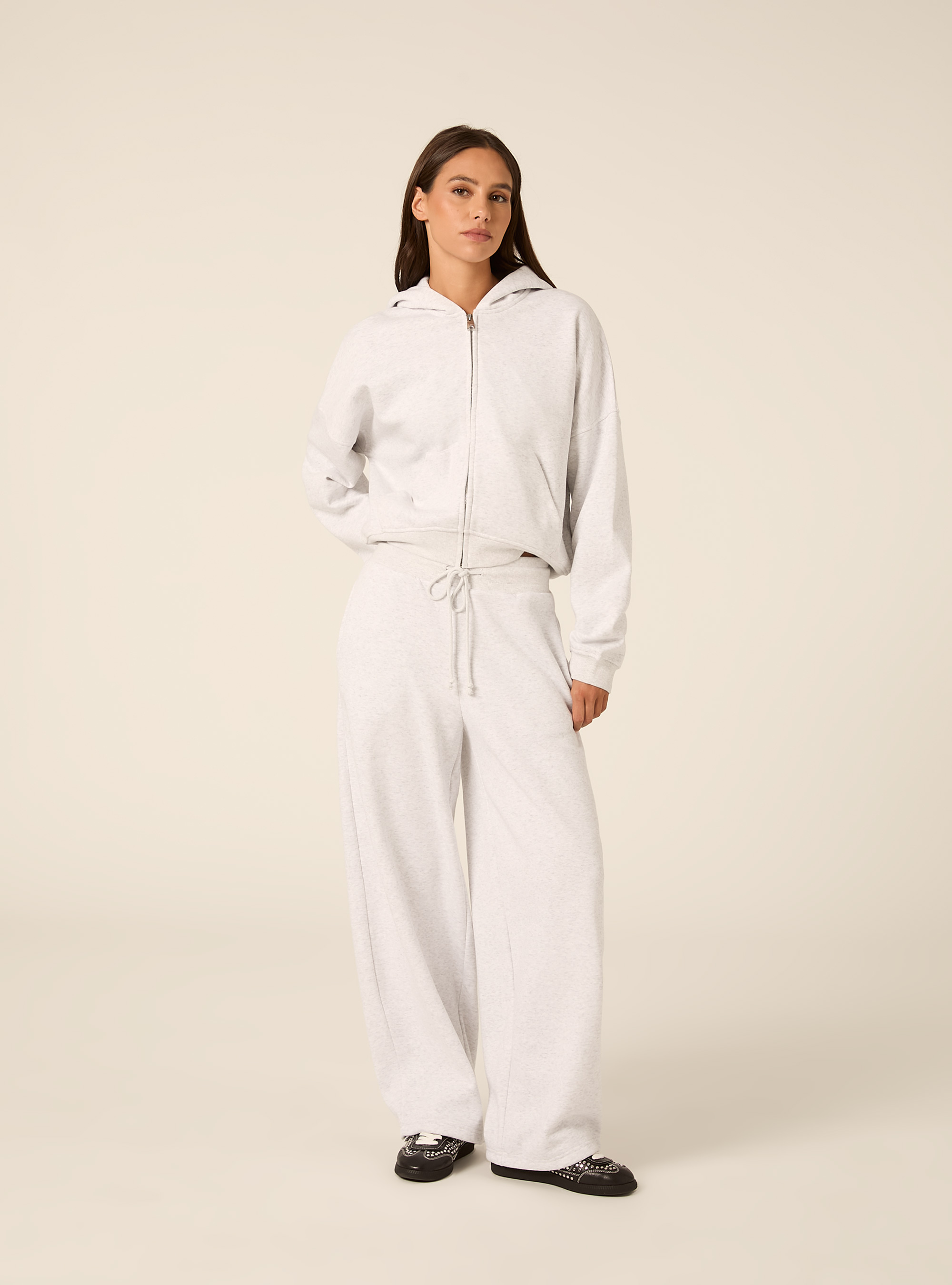Cropped zip through hoodie with pockets, MGY3 GREY MEL LIGHT