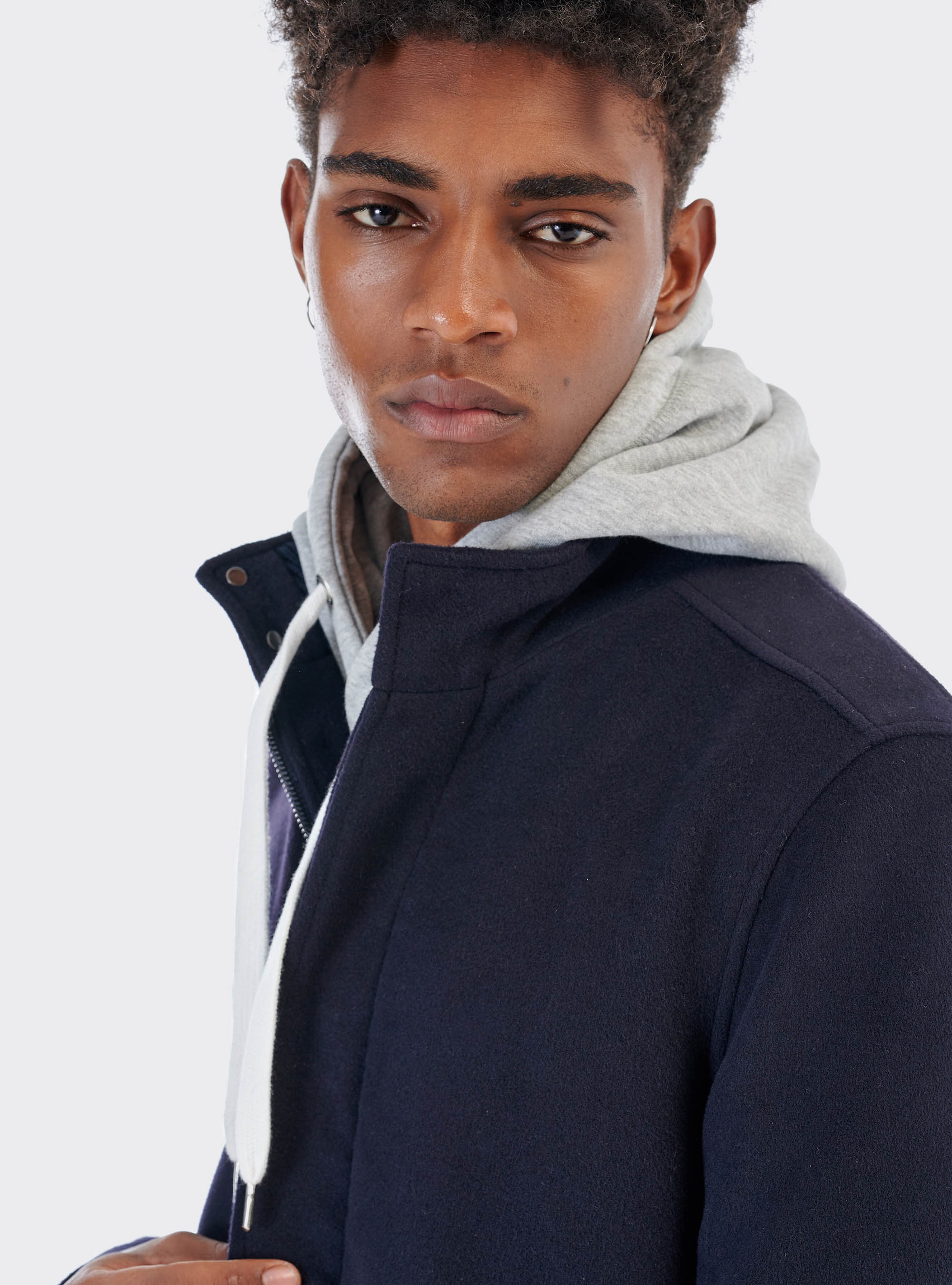 Cappotto con collo a costine, BLU MARINO