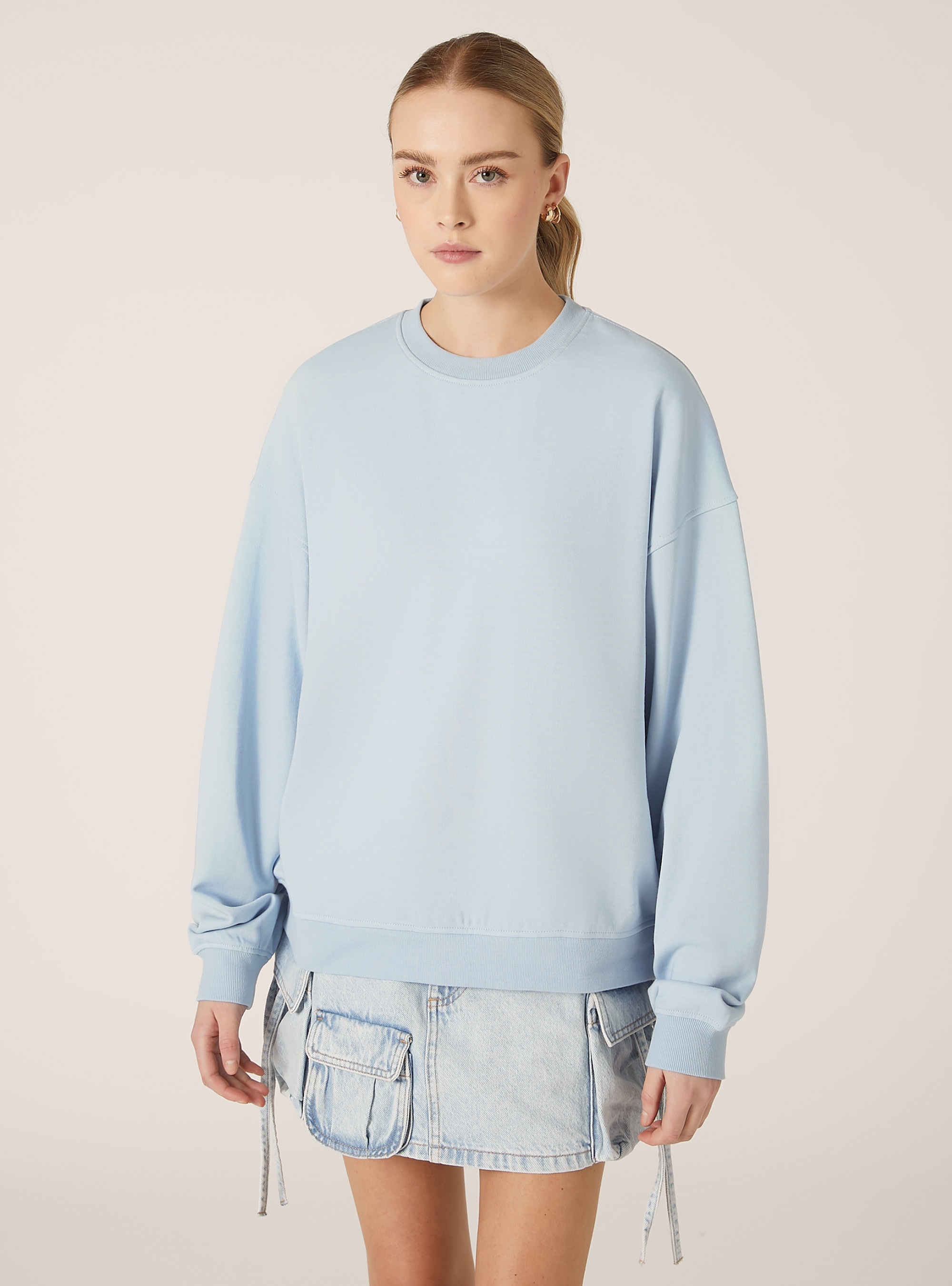 Sudadera de algodón liso con cuello redondo, IN3 INDIGO LIGHT