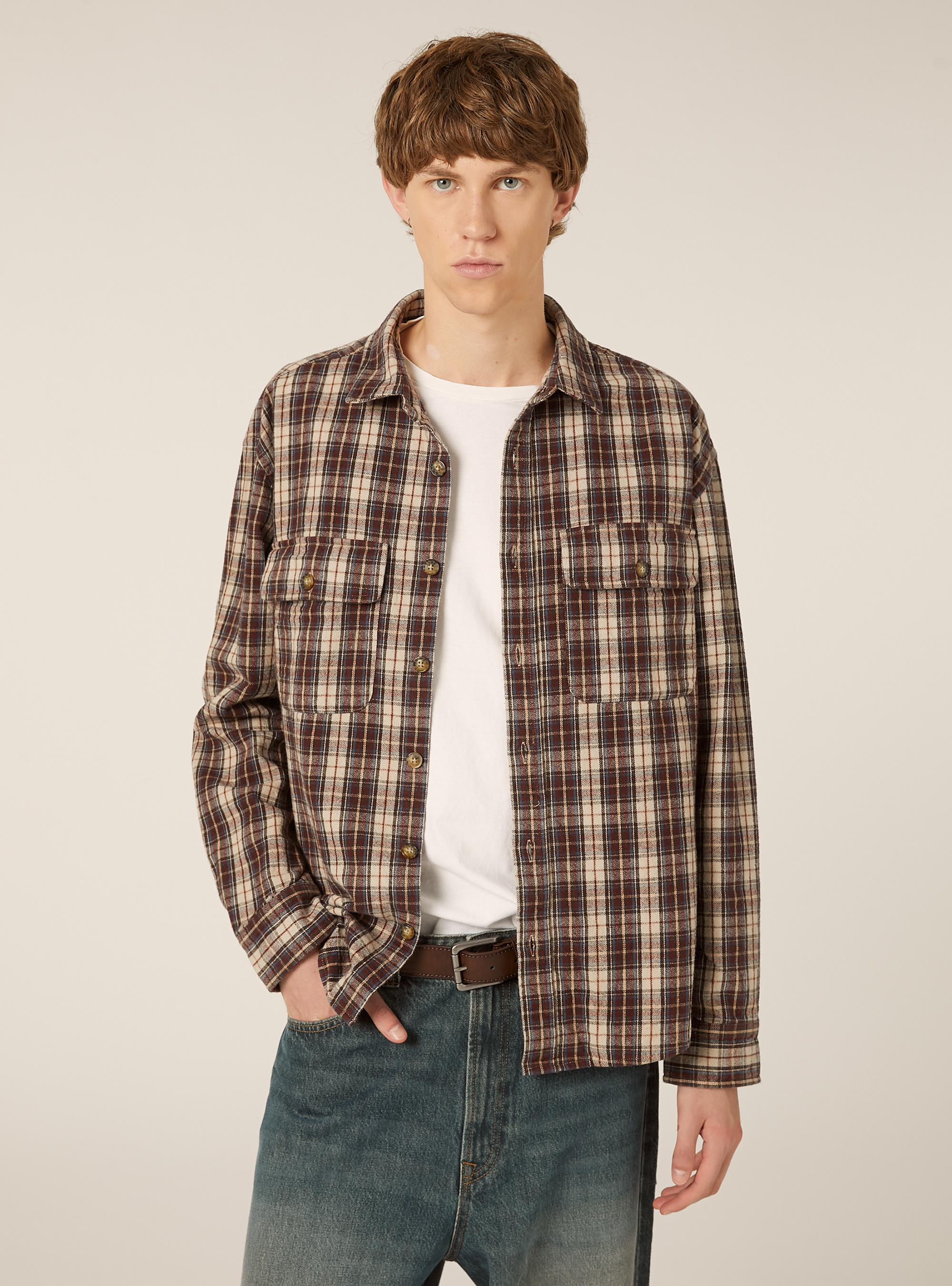 Camicia flanella quadri, BG2 BEIGE MEDIUM