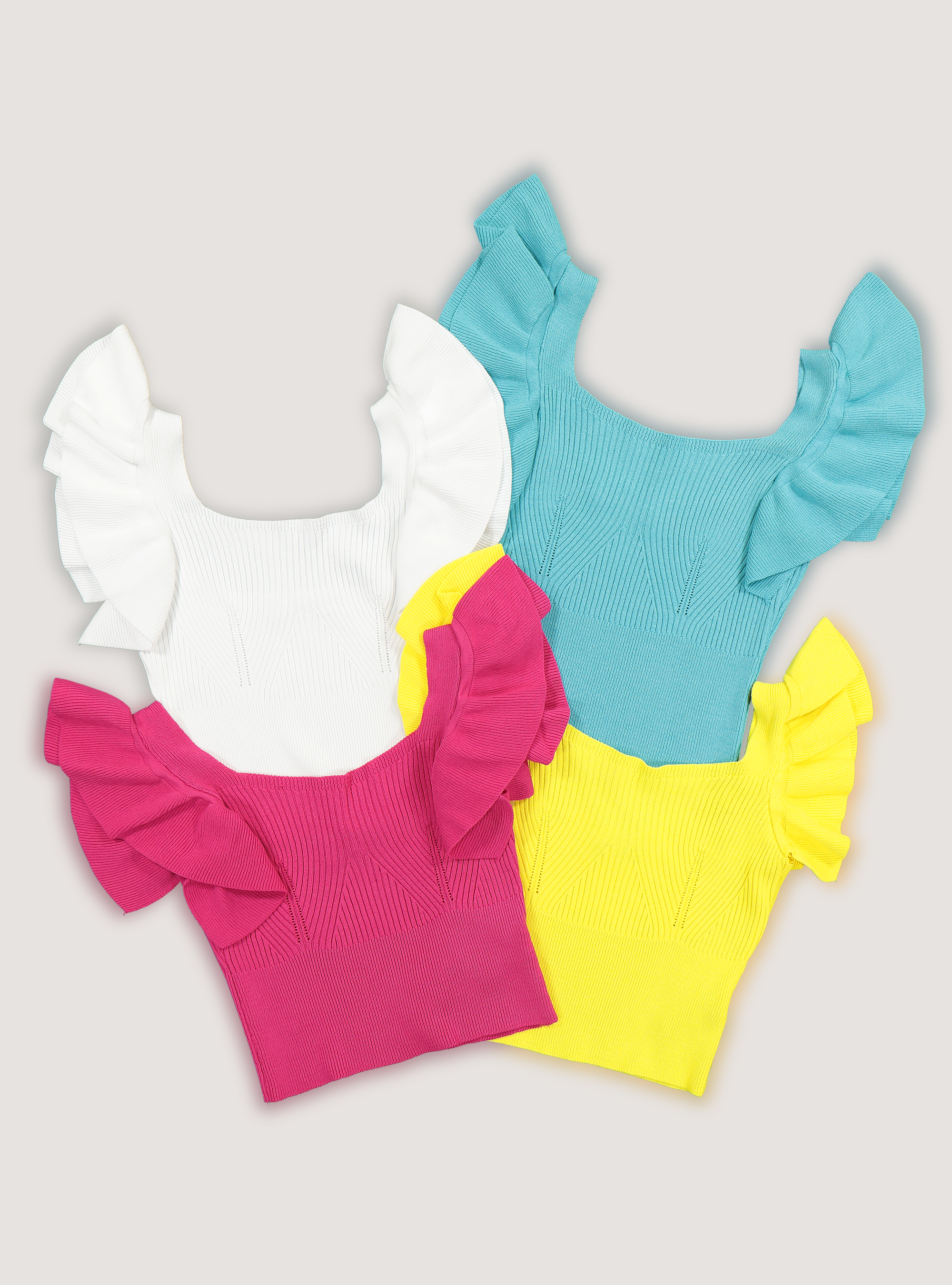 Ribbed cropped top with ruffles, AZ1 DARK AZZURRE