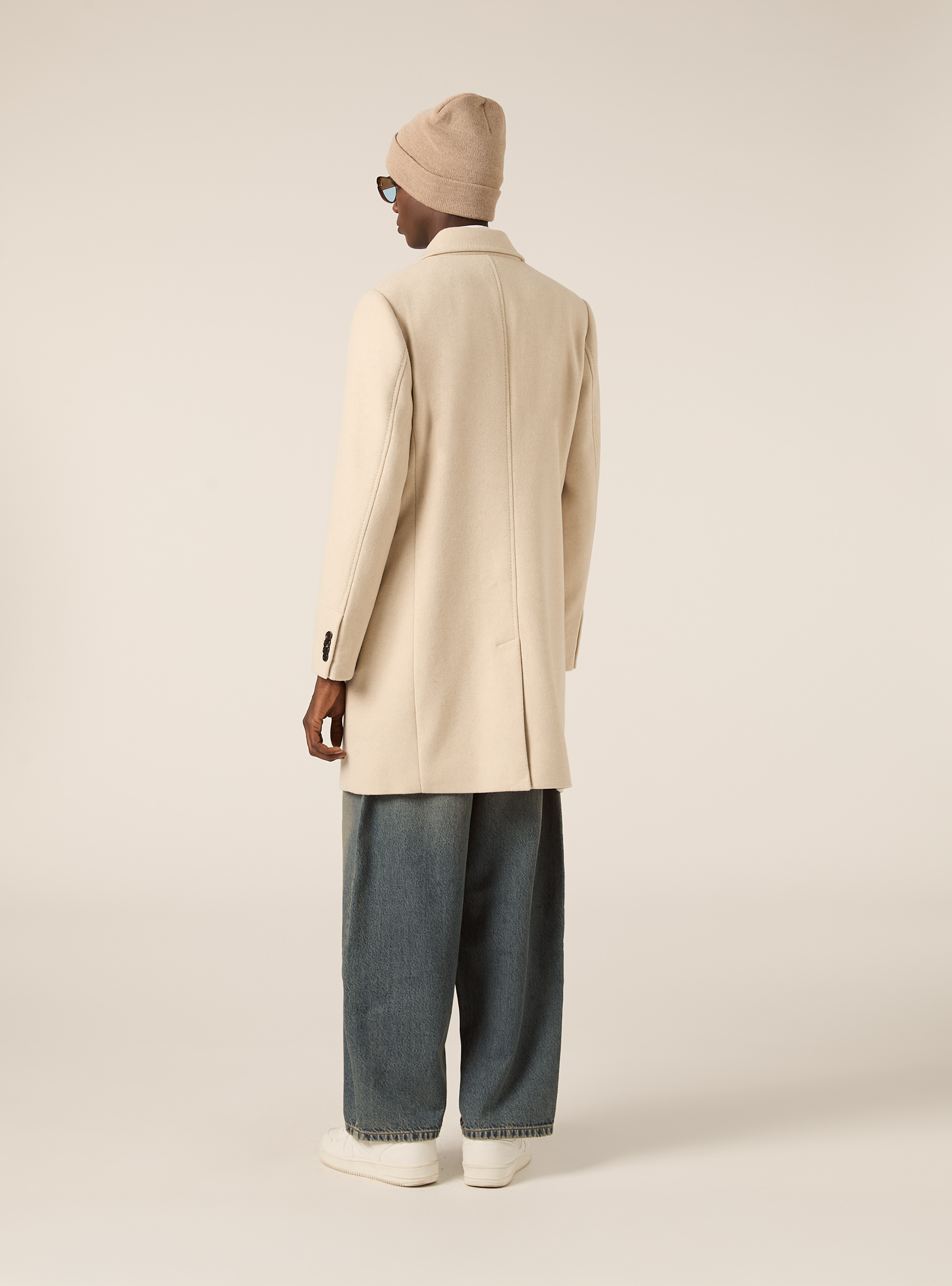 Single-breasted wool blend coat, MBG1 BEIGE MEL DARK