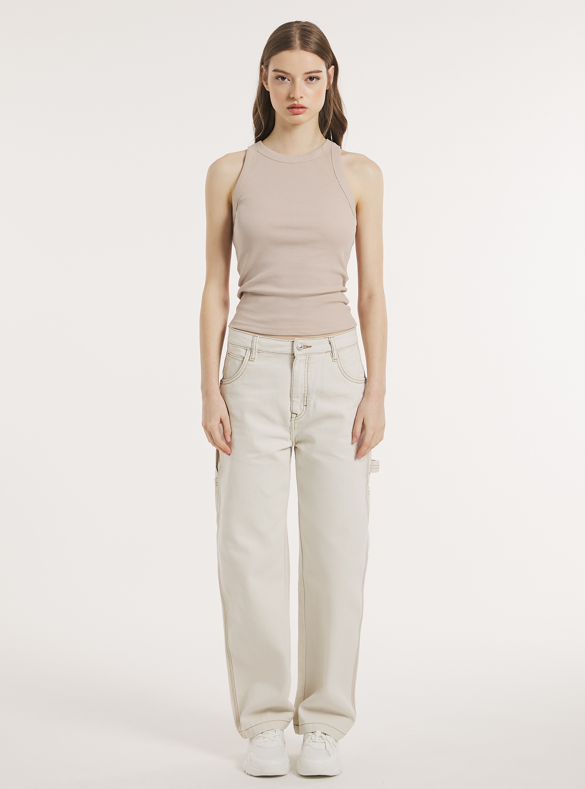 Ribbed cotton tank top, BG3 BEIGE LIGHT