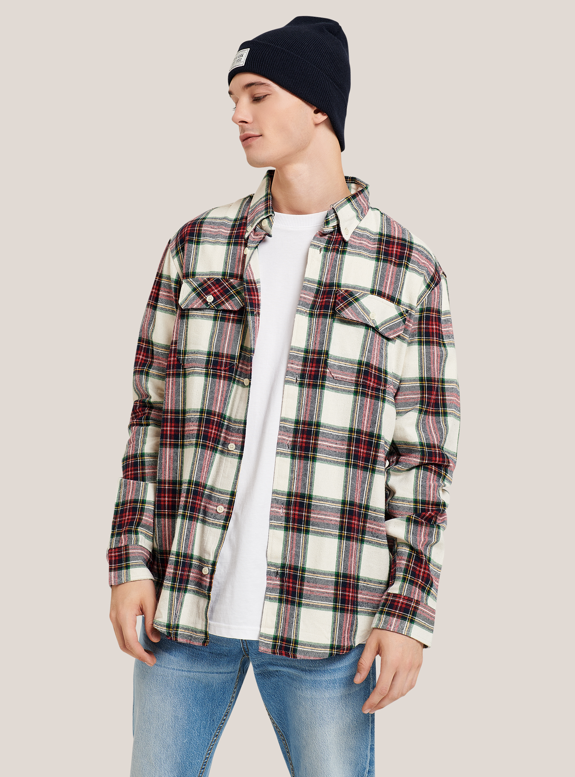 Checked flannel shirt, WHITE