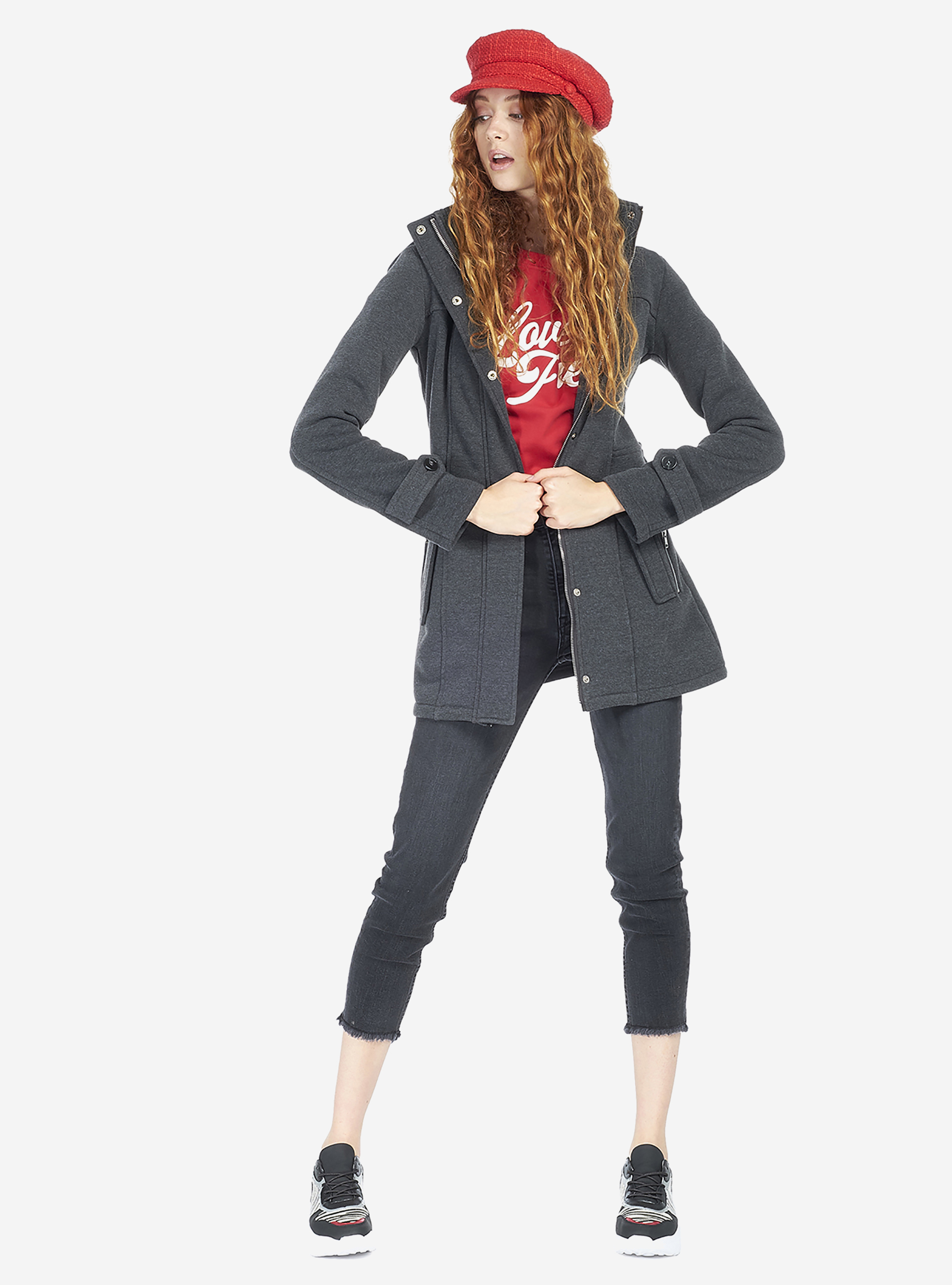 HOODED SWEATSHIRT COAT, GREY MELANGE